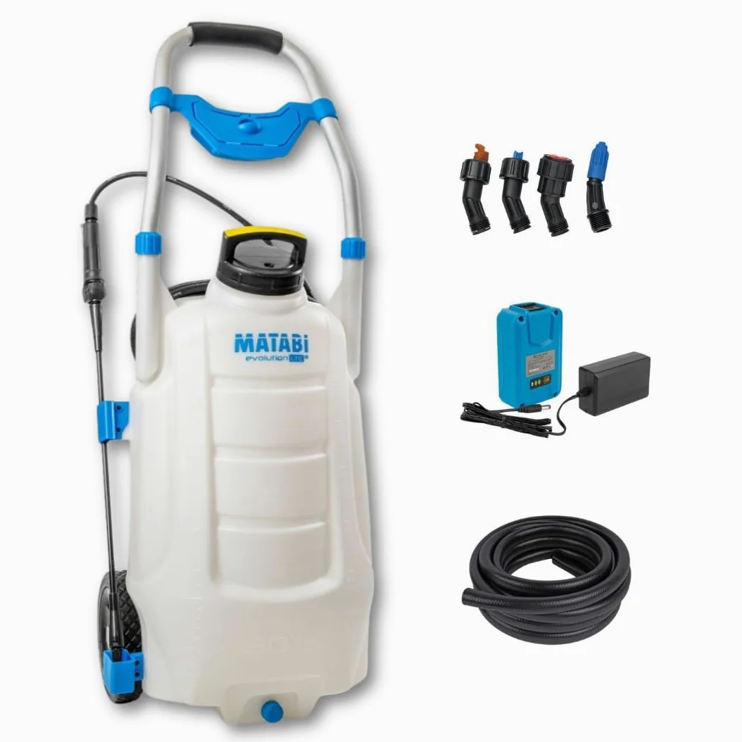 Matabi 30LTCs - Pulvérisateur Électrique 30 L sur Chariot - Batterie 18V | Pulvérisateur de Jardin avec 5,5 bar, contrôle électronique,4 buses, tuyau 8 m, autonomie jusqu’à 150L, poignée inox et roues