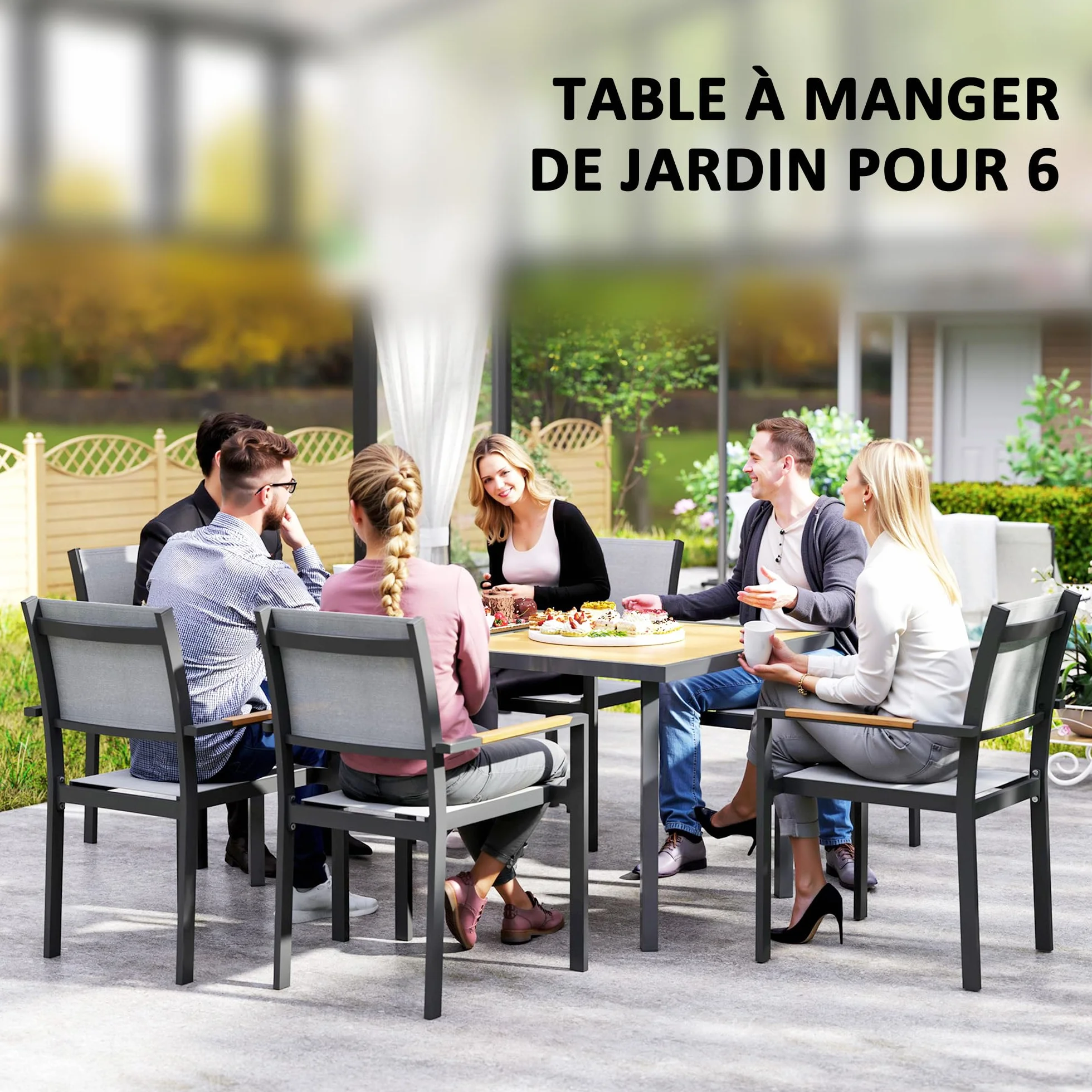 Outsunny Table à Manger de Jardin 6 Personnes, Acier Anti-Rouille, 150 x 90 x 72 cm