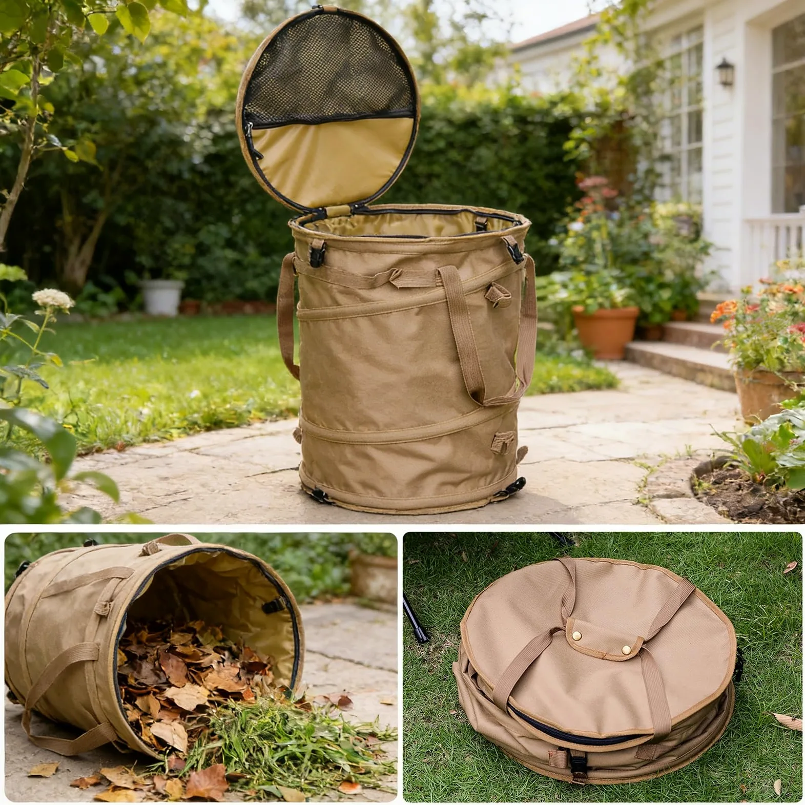 Sac à DéChets de Jardin,Poubelle de Camping,Grand Sac Pliable et Robuste avec PoignéEs,Poubelle RéUtilisable pour Feuilles,Ordures,Jouets,IdéAl Pour Le Jardinage,La RandonnéE(Black Forest)