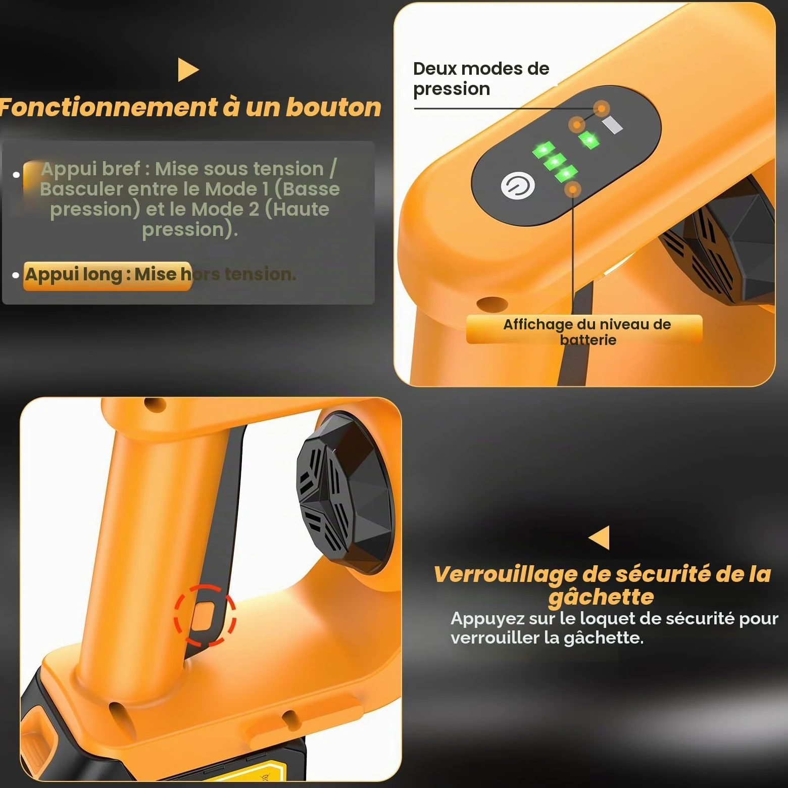 Nettoyeur Haute Pression sans Fil, 65 Bar Nettoyeur Haute Pression sur Batterie 21V/4000 mAh x2 • 80 Min d'autonomie, Nettoyeurs Haute-Pression Portable, Pistolet a Eau pour Voitures, Sol