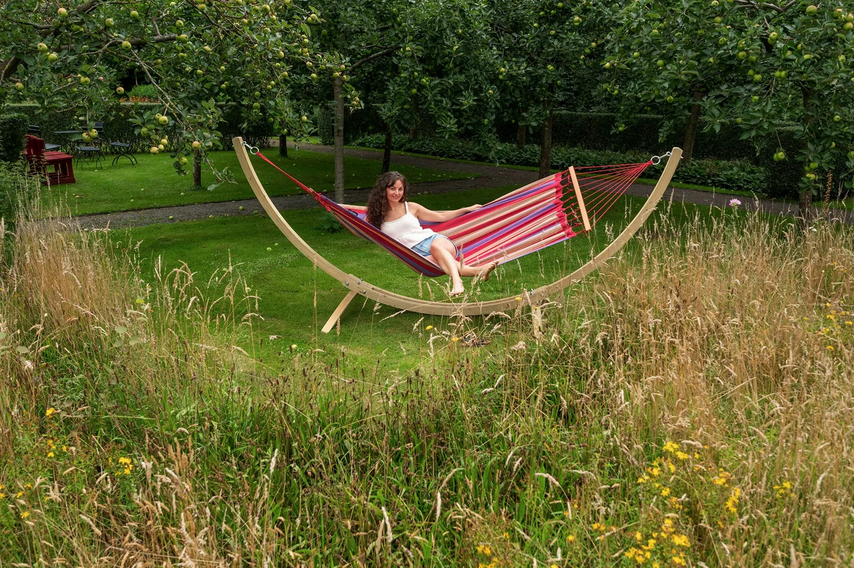 Tropilex Hamac de Jardin Exterieur Simple | Hamac Hippie 120 kg Colombien | Randonnée Pliable | Fabriqué à la Main | 1 Personne | Model Haïti Toile Rouge Beige 320 cm