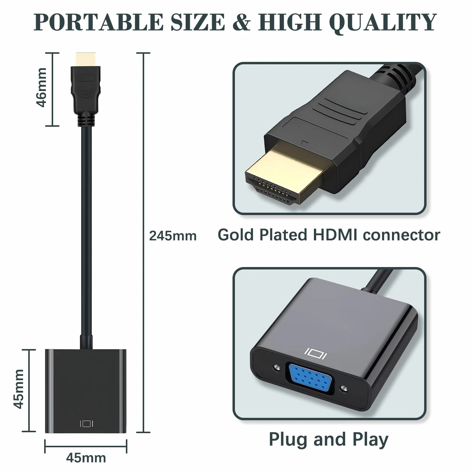 Adaptateur HDMI vers VGA mâle vers femelle Convertisseur Unidirectionnel