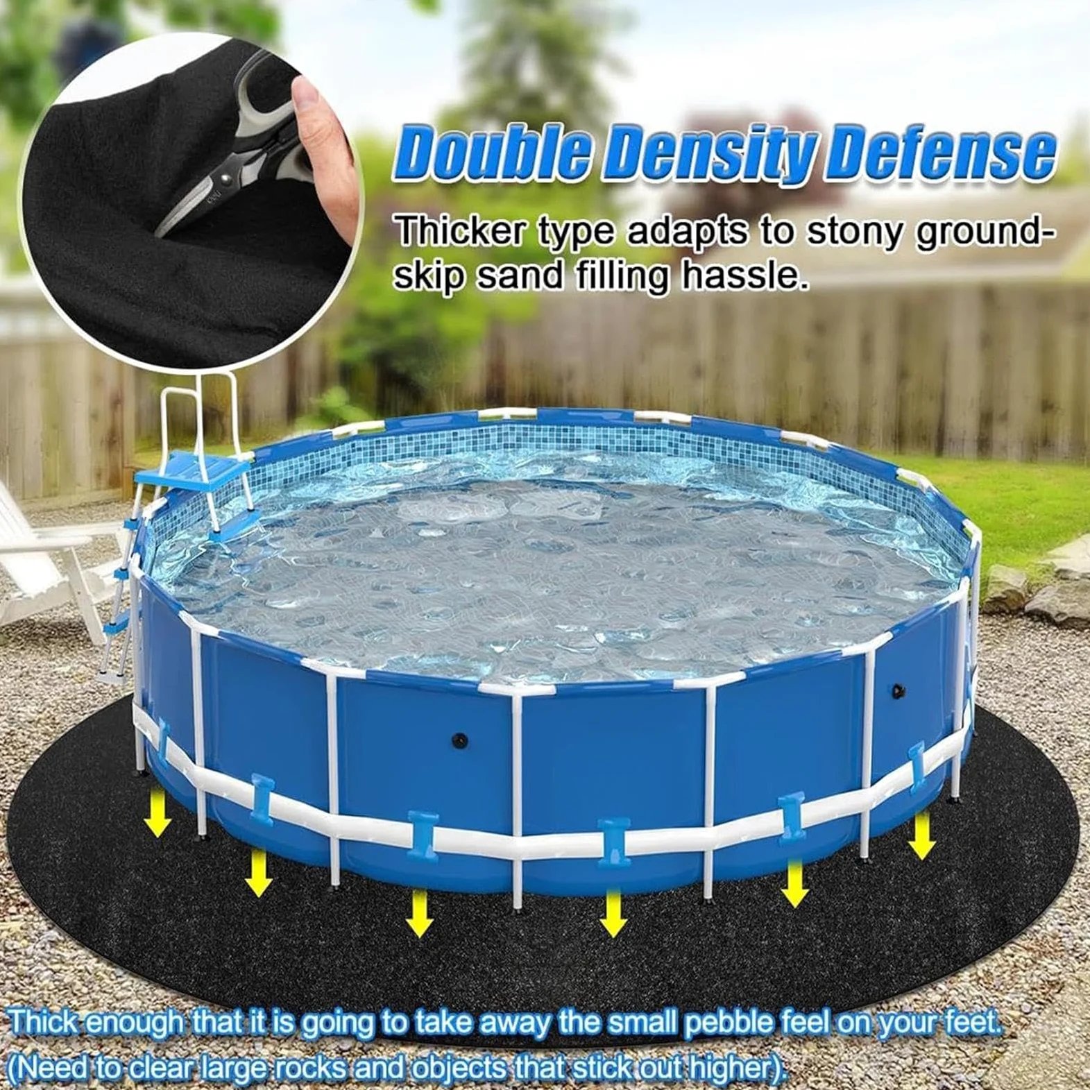 Générique 370cm Tapis De Revêtement De Piscine, Tapis De Sol Rond pour Piscine, Petits T-apis De Spa pour L'extérieur, T-apis De Sol De Piscines Antidérapant pour Sols en Gravier, Ciment Et Béton