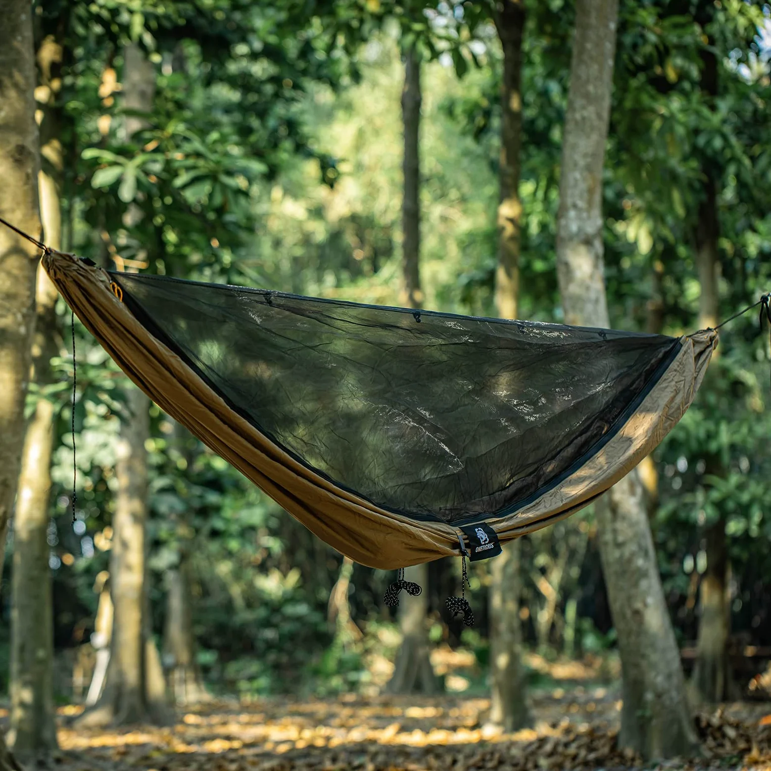 OneTigris KOMPOUND hamac de Voyage 1 Personne hamac extérieur avec moustiquaire |Emballage MODULAIRE 260x130cm(Coyote Brown)