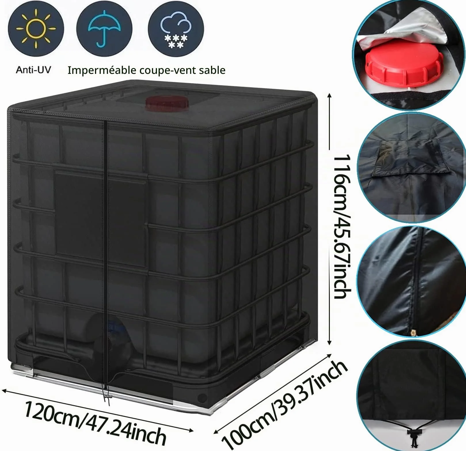 Bâche Réservoir Eau IBC 1000 L Couverture Container Citerne Anti-UV Résistant Déchirure