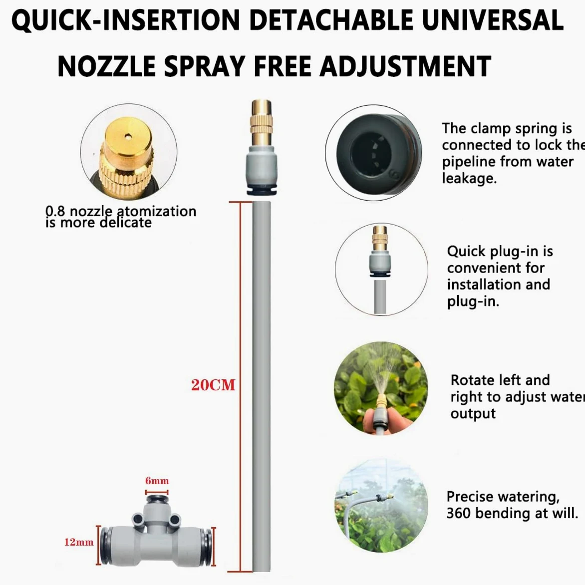 Kit d'irrigation goutte à goutte, système d'irrigation automatique à connecteur rapide, avec compte-gouttes remplaçable, buse en cuivre pour système d'arrosage pour jardin, plantes, pelouse, terrasse