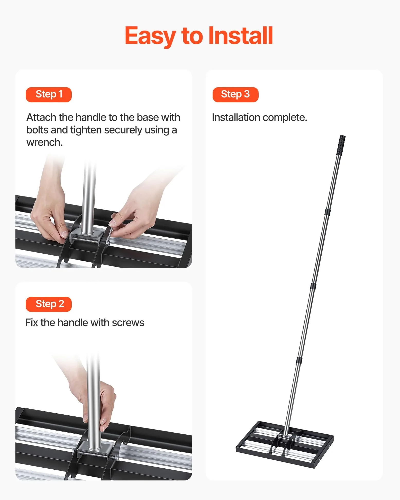 VEVOR Râteau de Nivellement de Pelouse avec Rouleaux 43,8x25,5 cm Niveleur de Gazon Acier Inoxydable, Outil de Nivellement pour Cour, Terrain de Golf, Jardin, avec Manche 161 cm Réglable en 4 Sections