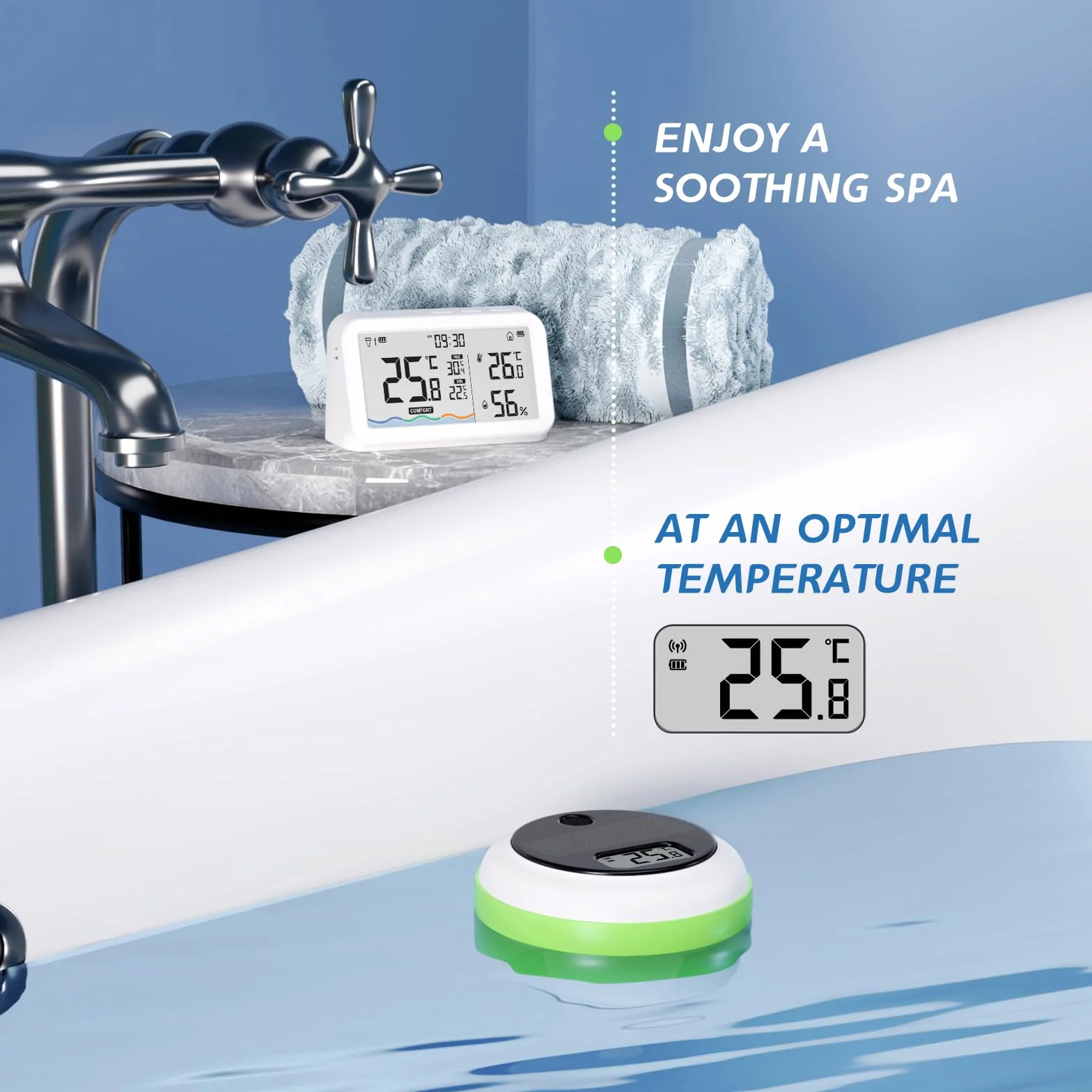 Inkbird Thermomètre Piscine Solaire avec Moniteur, Étanche IP68 | Connexion Sans Fil, Moniteur Multifonctionnel Télécommande, Spa Bassin Aquarium