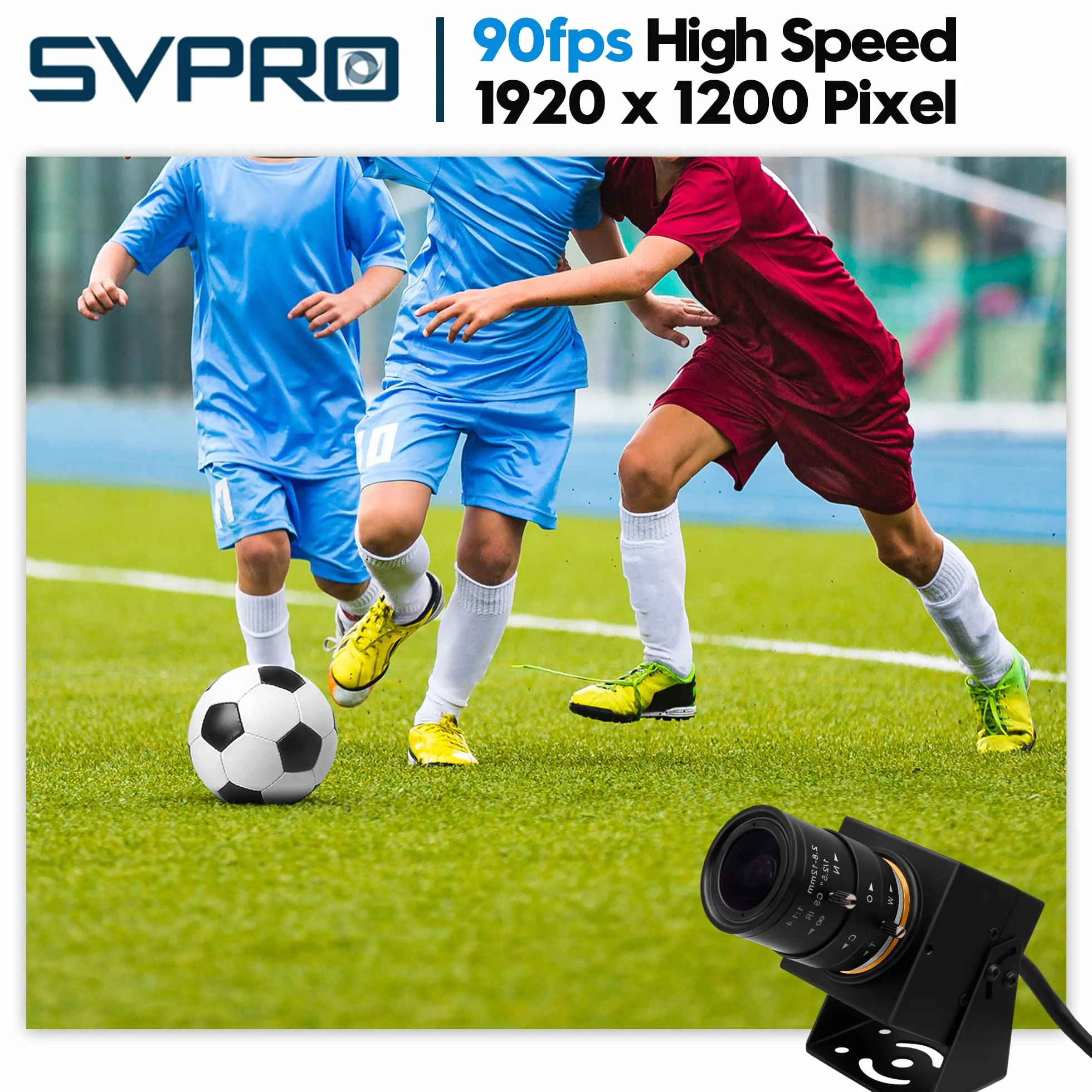SVPRO Global Shutter Caméra USB 1200P 90 fps Objectif Zoom 2,8-12 mm Mise au Point Manuelle Webcam Golf Industrielle Plug and Play
