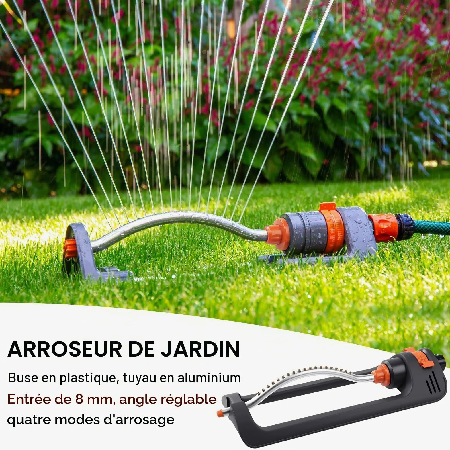 Arroseur Automatique à Arc à 19 Trous avec Fonction pivotante pour pelouses et parterres de Fleurs