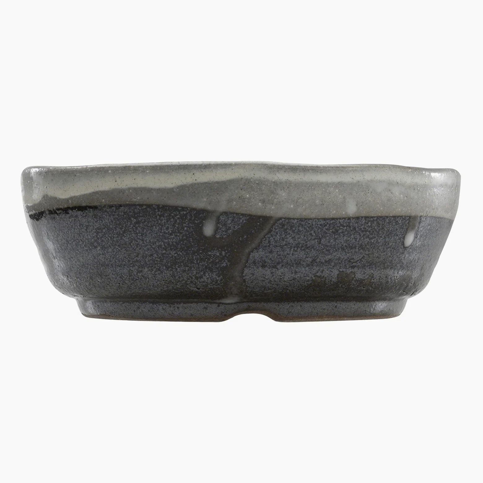 Wazakura Pot à Bonsaï en Céramique Émaillée avec Trou Drainage 17 cm, Fabriqué au Japon, Pot de Fleurs Japonais, Bol pour Plantes, Sable Beige avec Bande Blanche, Artisanat de Style Shigaraki