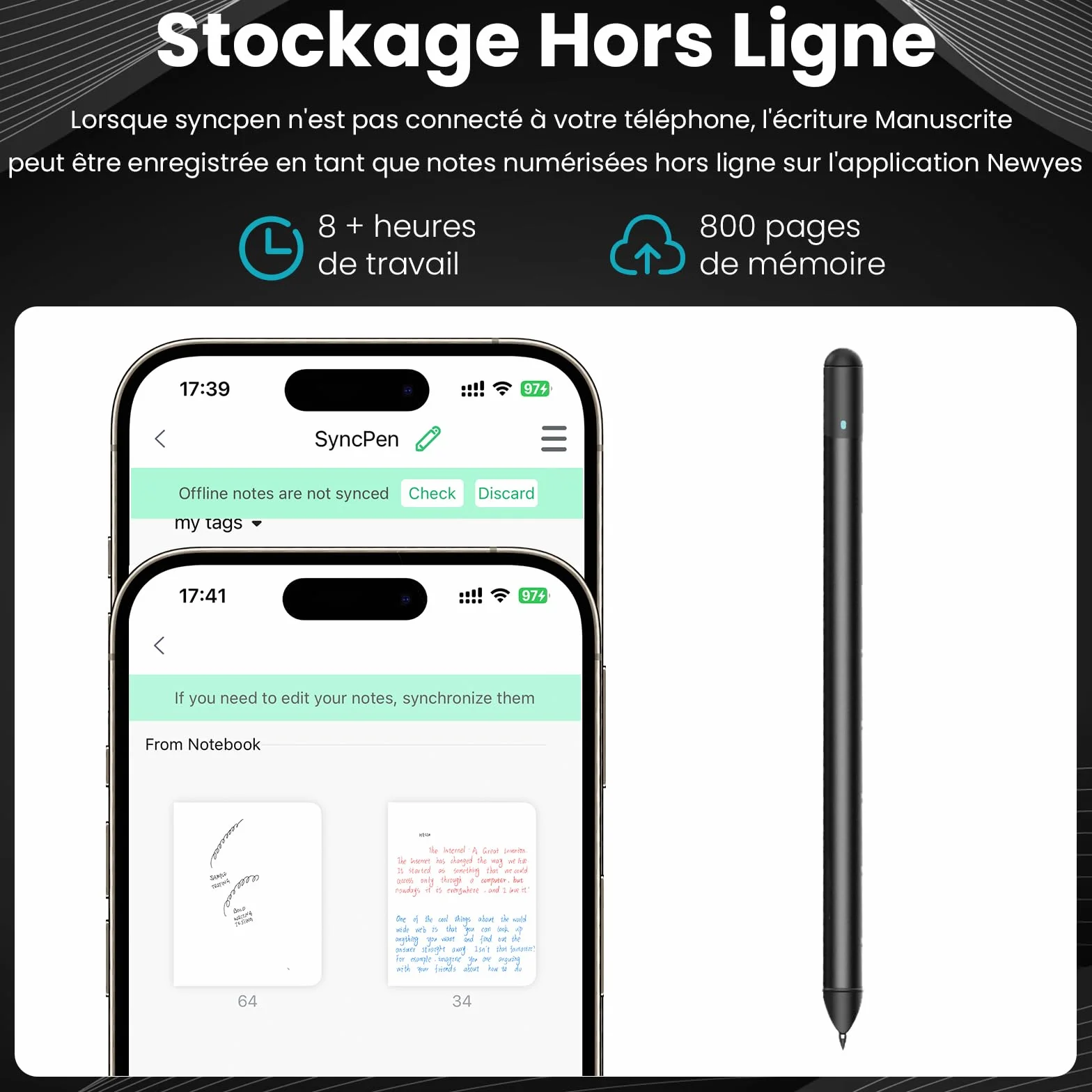 NEWYES SyncPen 3.0 Smart Pen - Synchronisez notes écran papier, compatible iOS Android
