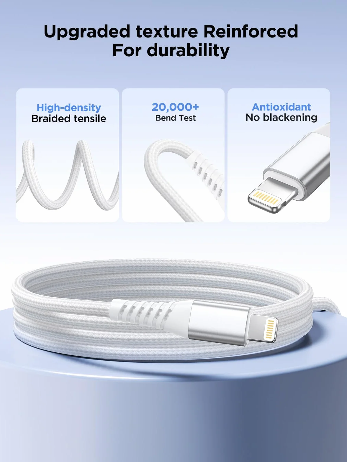 Câble Chargeur Lightning MFi Nylon Tressé Rapide 1m+1m Lot de 2 Compatible iPhone 14 Pro Max/13/12/11/XS/XR/X/8/7/6s/6/SE 2020 iPad