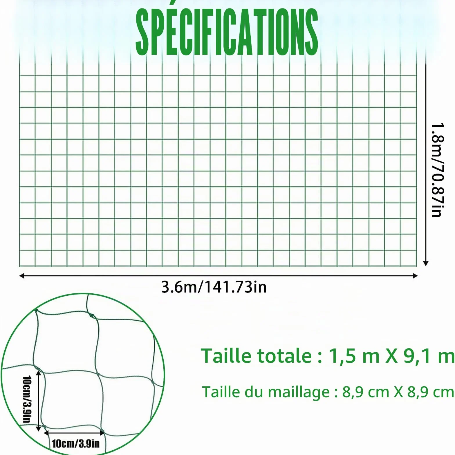 Filet pour Plantes grimpantes 1.8x3.6m, Grille pour Concombres Tomates Jardins Serres
