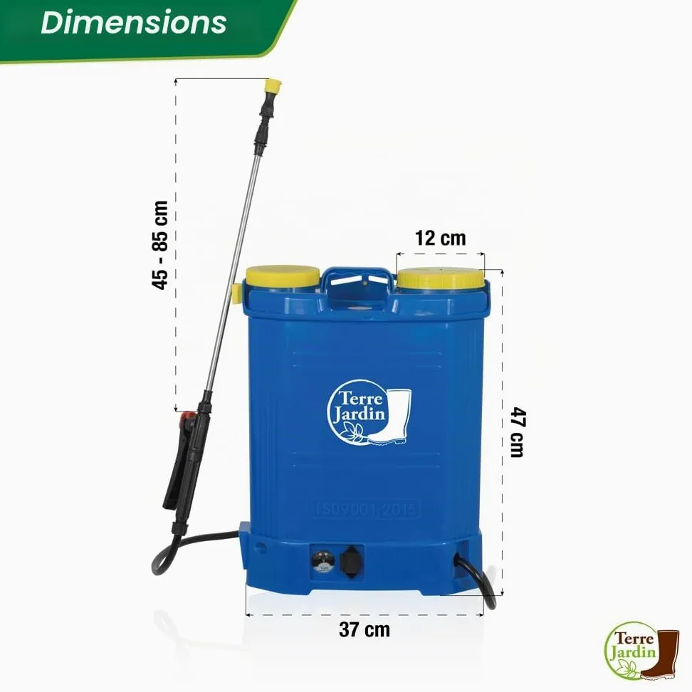 TERRE JARDIN Pulvérisateur Électrique Rechargeable 16L Reconditionné - Pulvérisateur de Jardin Dorsal à Batterie 12V avec Lance Télescopique et 4 Buses - Occasion très Bon état