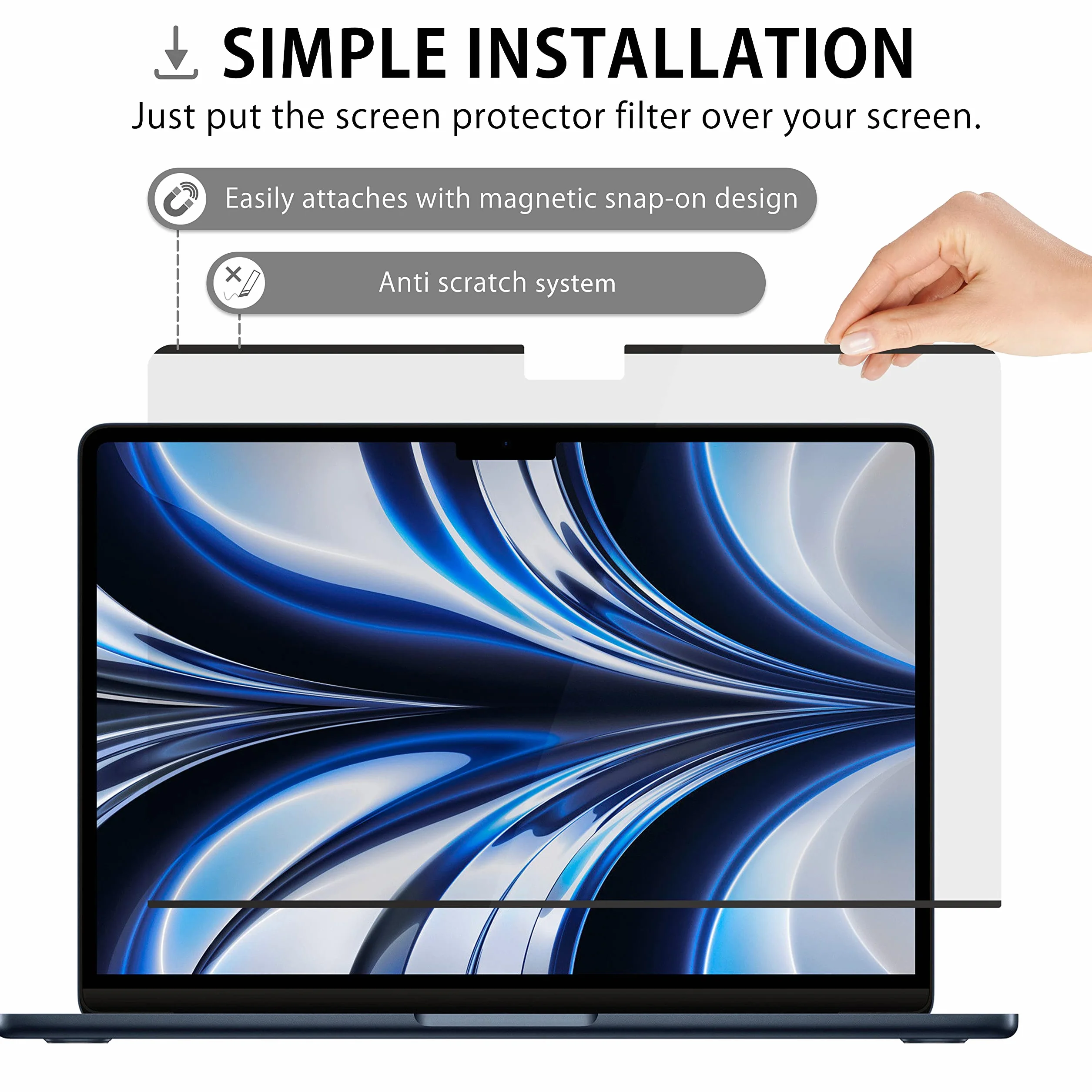 MyGadget Protection Écran Anti Spy Apple MacBook Air 13,6 pouces 2022 Filtre magnétique Amovible