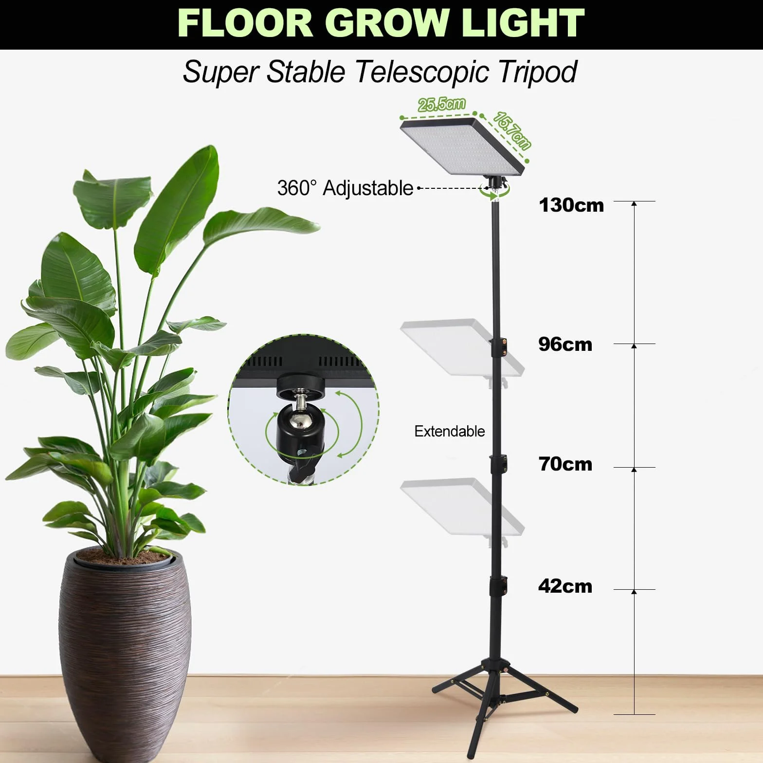 MICCYE Lampe de Plante Horticole LED 286 LEDs Dimmable Spectre Complet UV-IR avec Trépied Minuterie 4/8/12H
