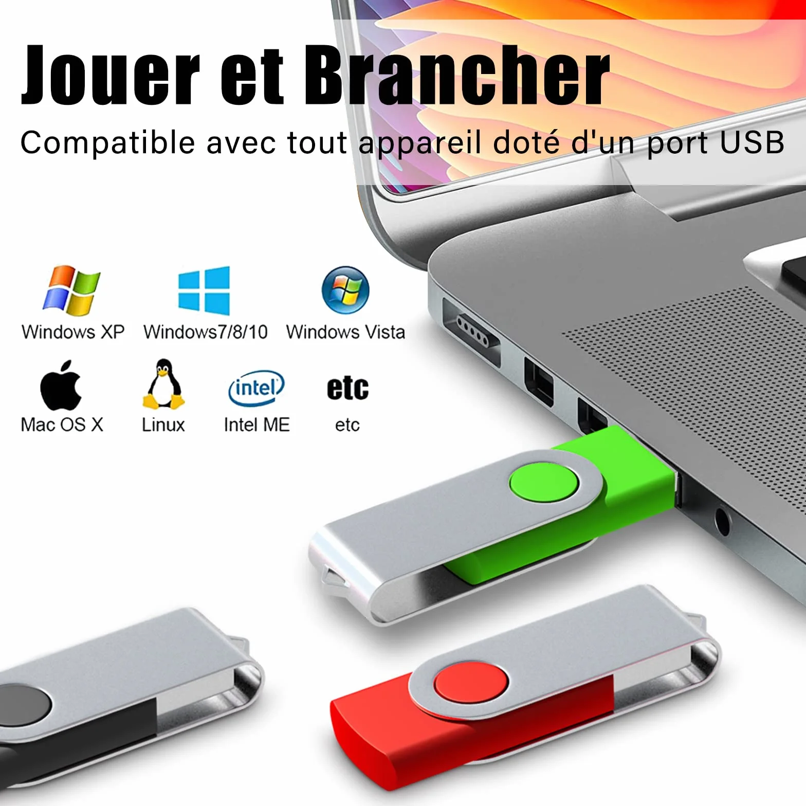 EASTBULL Clé USB 2.0 16 Go Pivotant Lot de 20