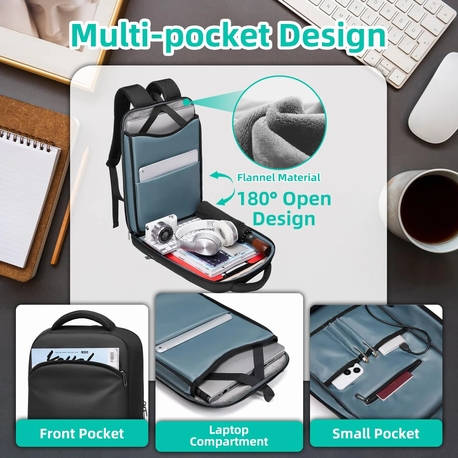 Sac à Dos PC Portable 15.6 Pouces Homme Impermeable USB Charging Port Voyage Travail Noir