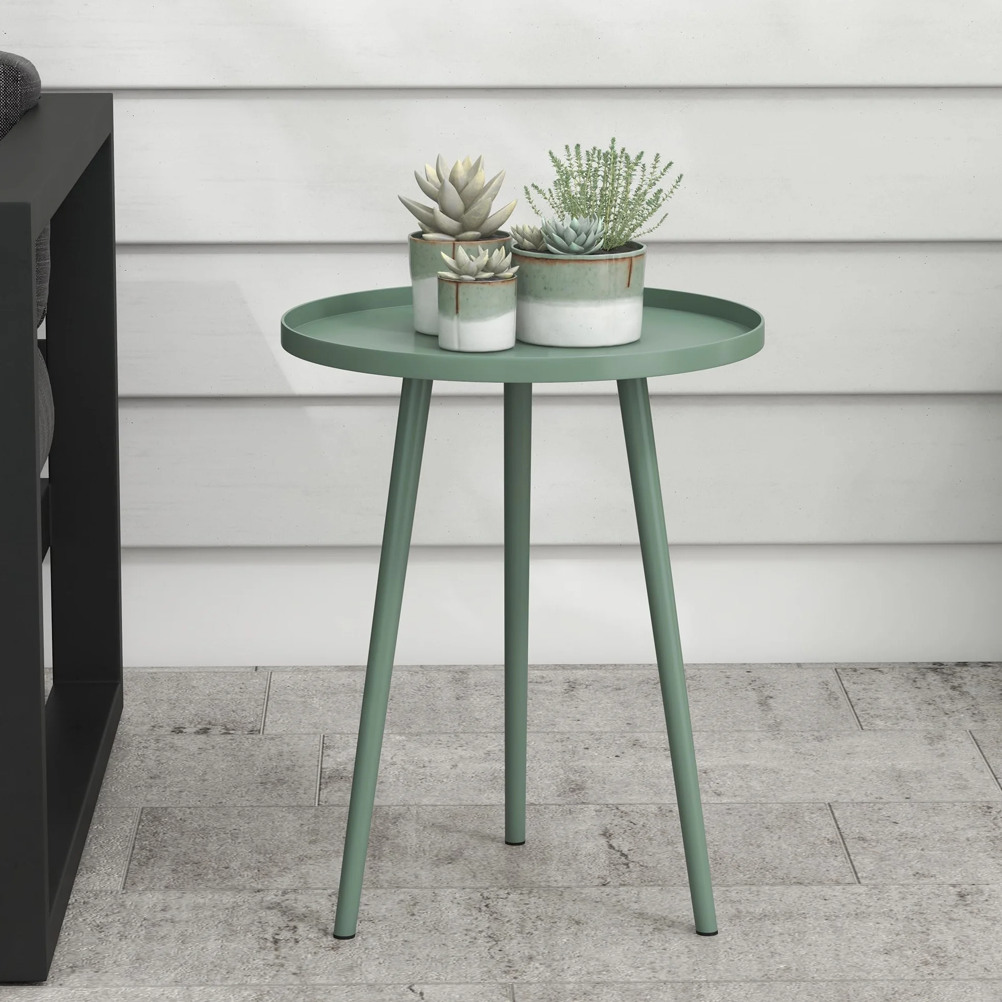 Outsunny Table Basse de Jardin Ronde en Acier Ø40 x 50H cm Vert