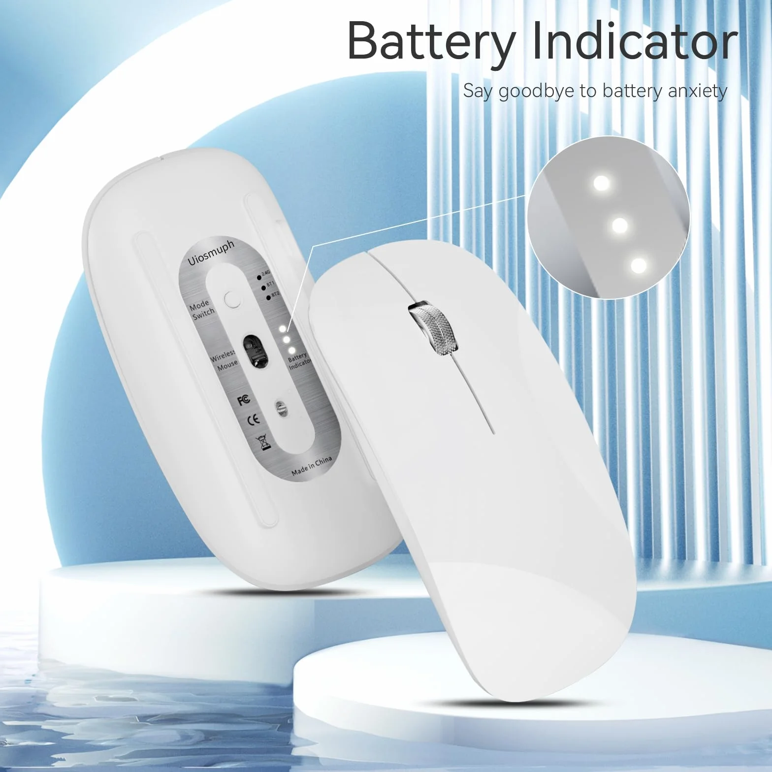 Uiosmuph U30 Souris Bluetooth sans Fil Trois Modes Rechargeable Silencieuse Portable Blanc