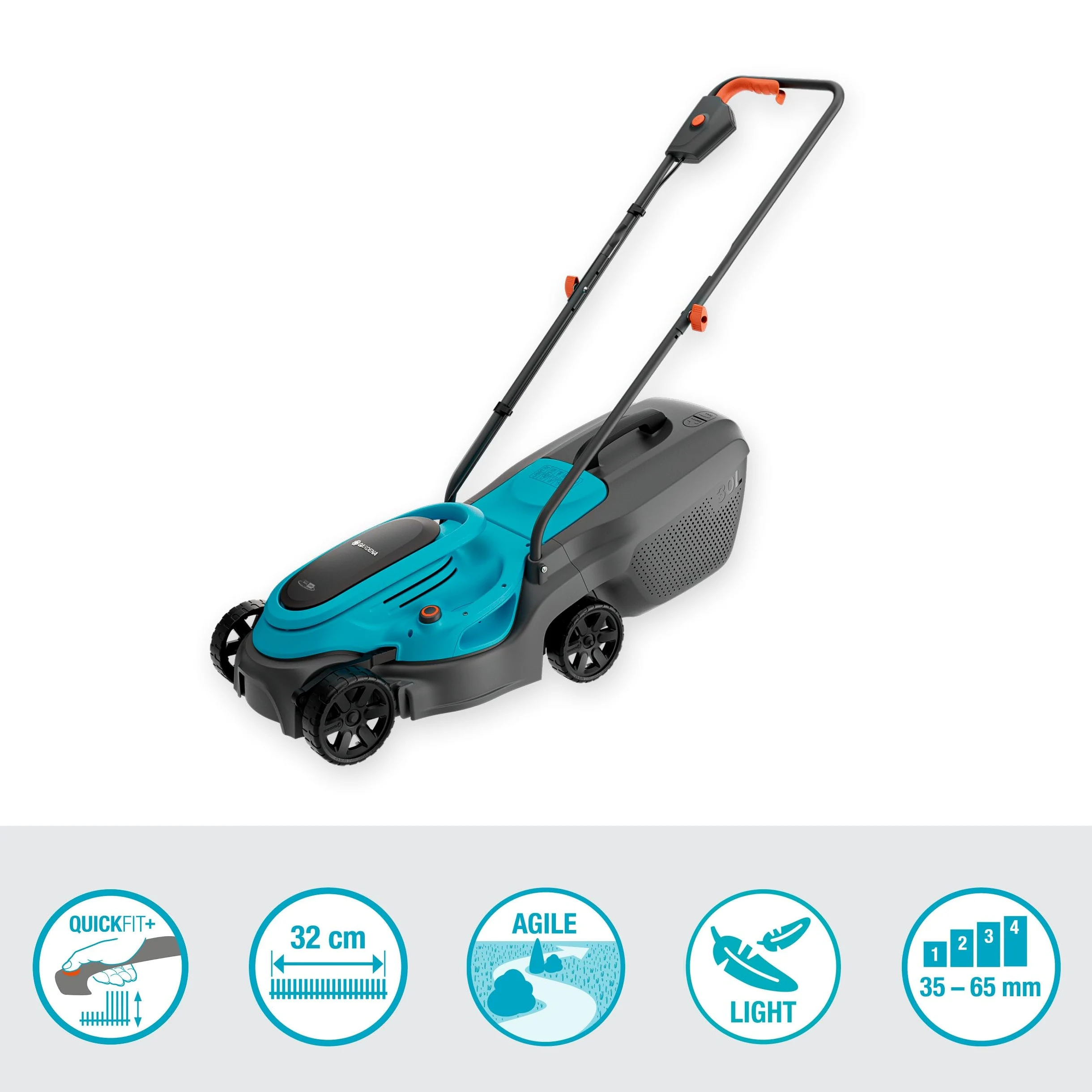 Gardena Tondeuse à Gazon sans Fil EasyMax+ 32/18V Ready-to-Use Set: Largeur de Coupe 32 cm, avec Batterie Power for All, légère et maniable, idéale pour Les pelouses jusqu'à 200 m² (14634-20)