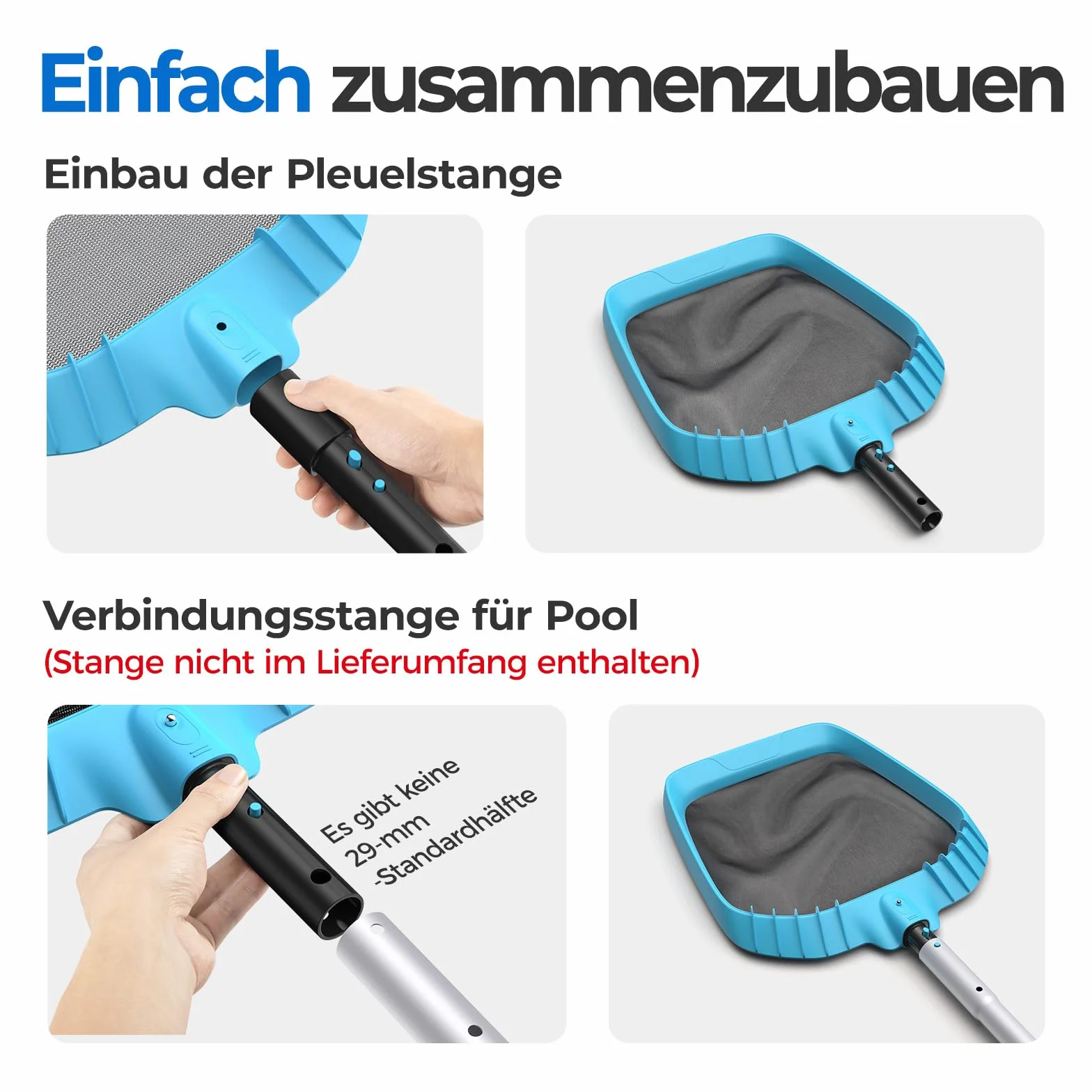 Mowend Épuisettes de Piscine, Filet de Surface pour Piscine avec Cadre en Plastique Renforcé Durable pour Poteaux Télescopiques > 29 mm