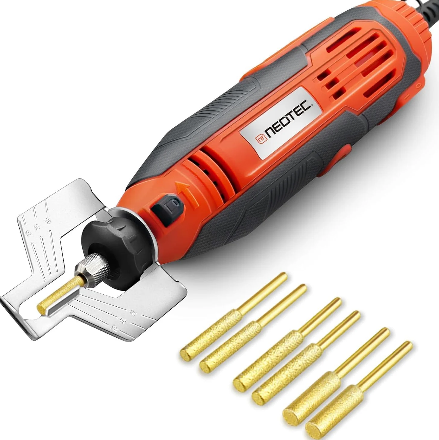 NEOTEC Kit d'affûtage électrique de tronçonneuse Multifonction avec 6 Embouts diamantés revêtus de Titane, Gain de Temps, Facile à Utiliser, pour Tous