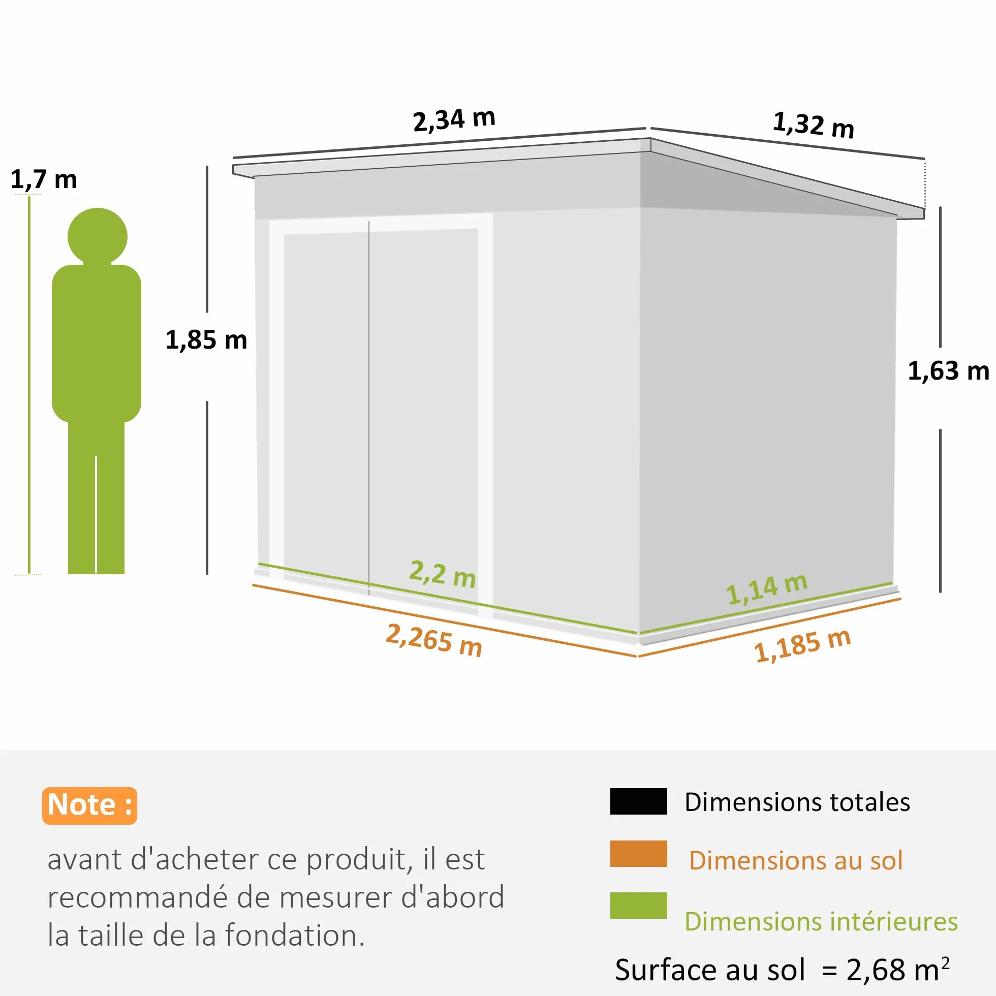 Outsunny Abri de Jardin métal 234 x 132 x 185 cm Triple Porte verrouillable Toit incliné Acier galvanisé Gris foncé