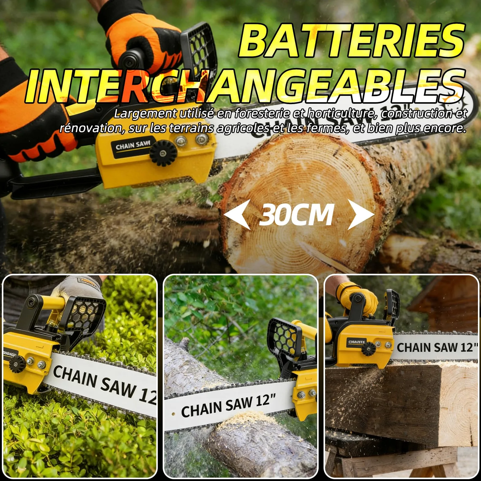 Tronçonneuse à batterie 12 pouces, moteur 1800W sans balais, 2x4000mAh, lubrification auto, sécurité – scie arboricole pro avec coffret, pour bois et jardin
