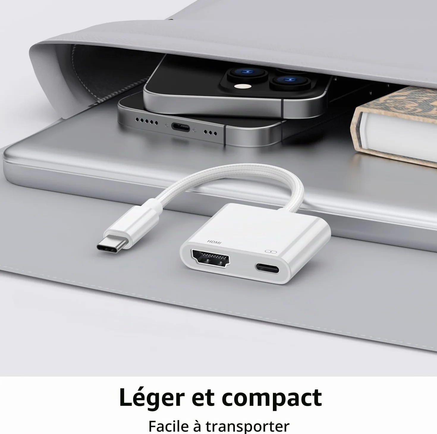 Adaptateur USB C vers HDMI pour iPhone 17 16 15, Convertisseur d'écran pour iPad MacBook vers HDTV Projecteur
