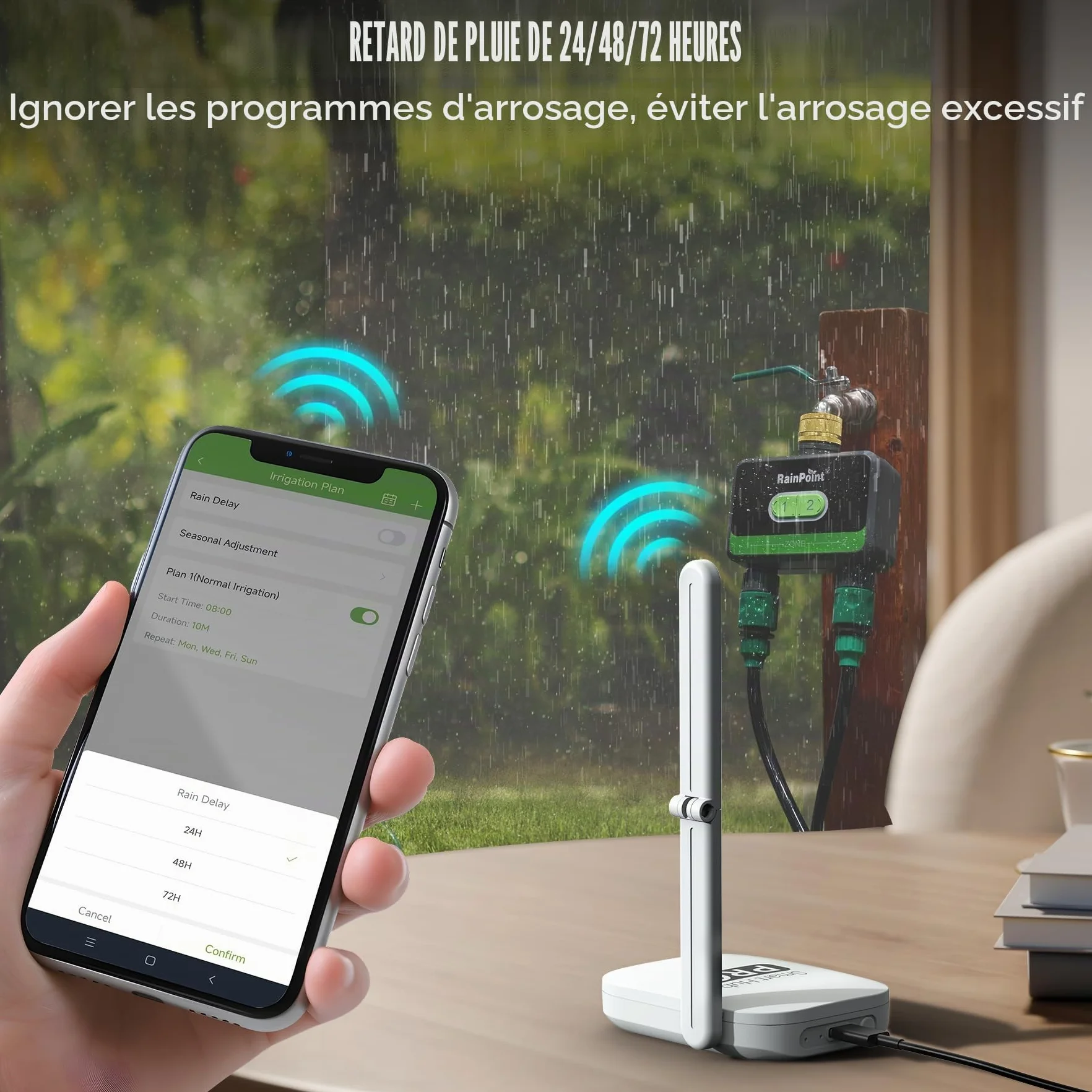 RAINPOINT Programmateur Arrosage WiFi 2 Sorties Laiton Automatique Jardin Application Commande Vocale