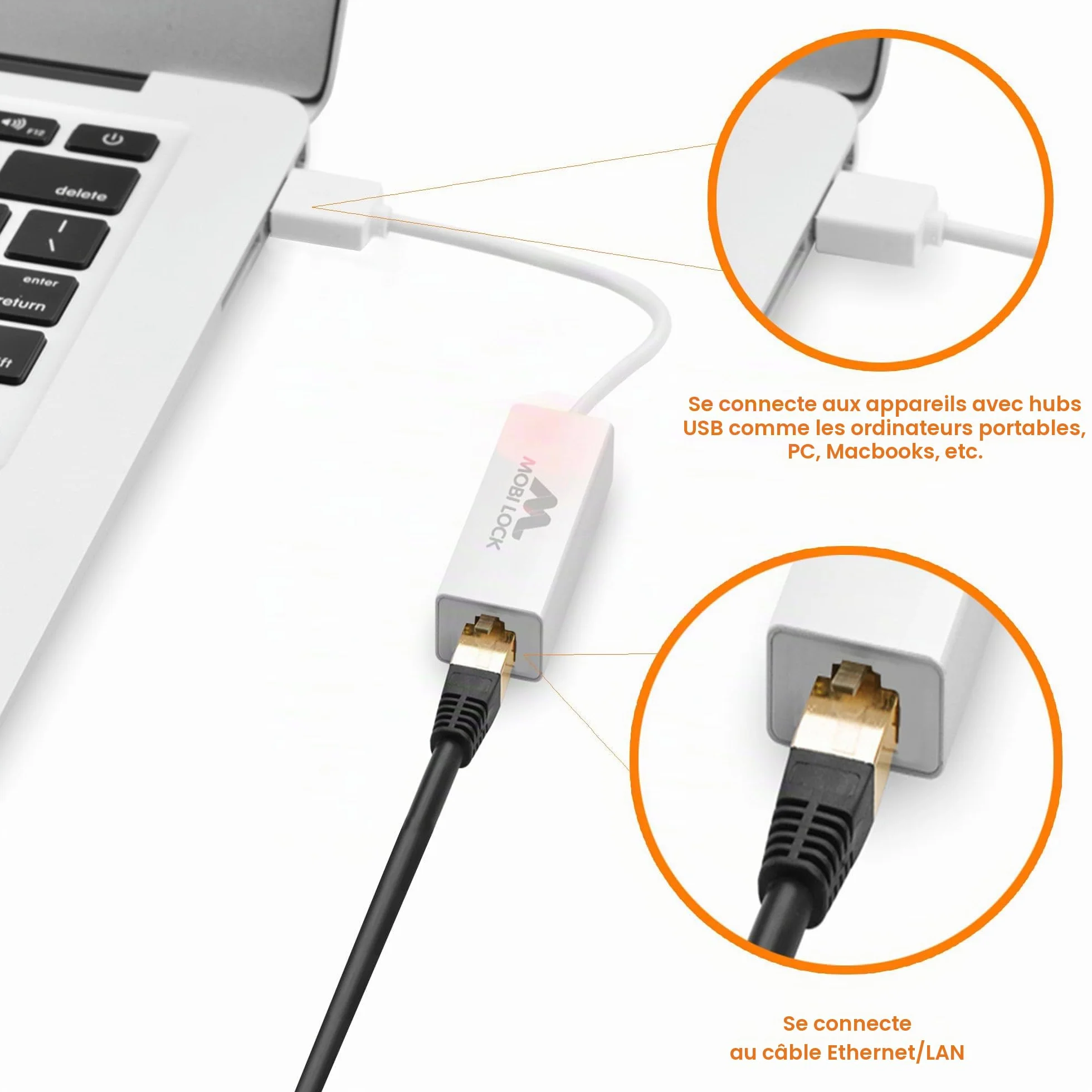 Mobi Lock Adaptateur Réseau USB Ethernet USB 2.0 pour Ordinateurs Portables Windows 7-11 Mac OS X