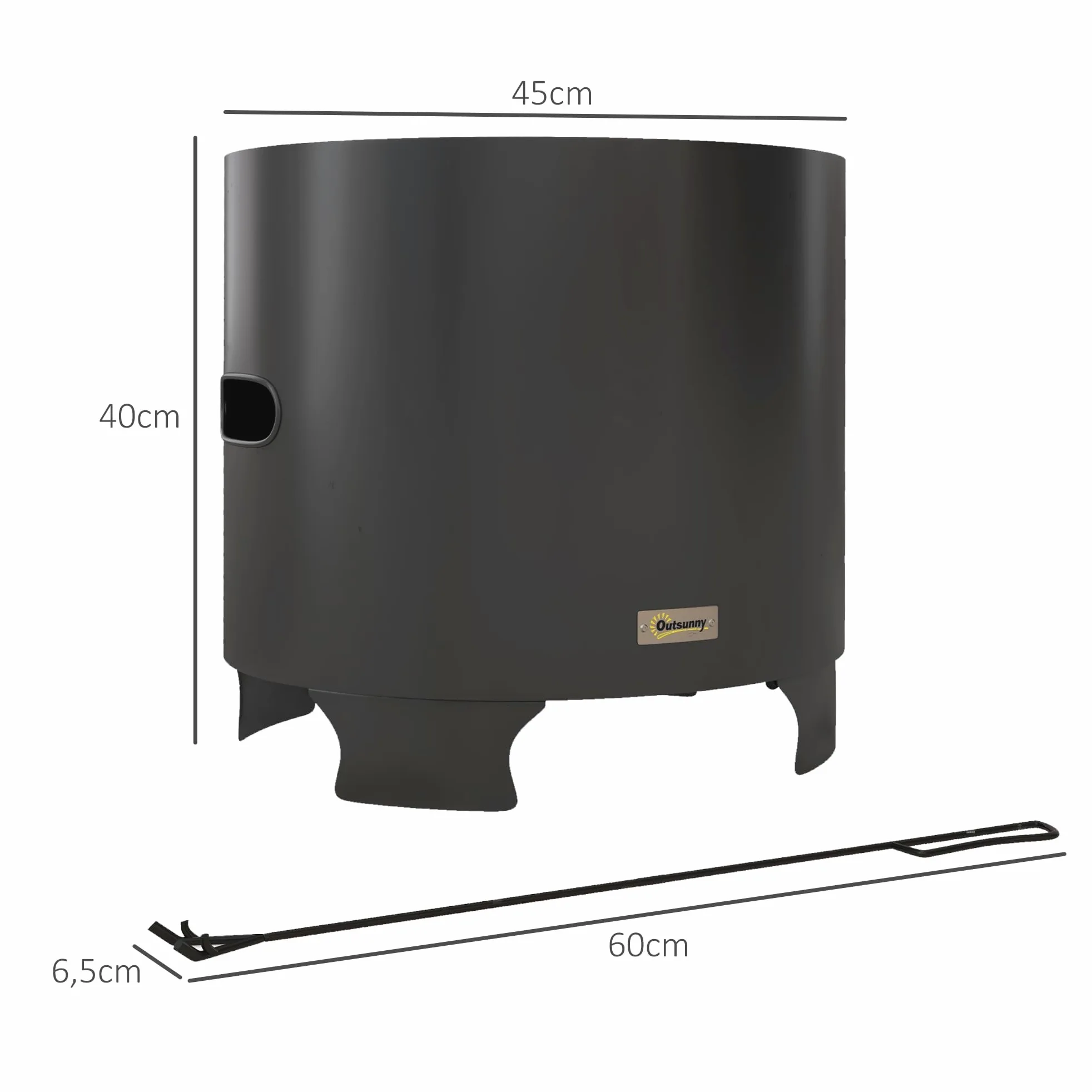 Outsunny Brasero sans fumée Rond Portable diamètre 45 cm Noir | foyer à bois extérieur, pot intérieur en acier inoxydable, tisonnier, poignées rainurées