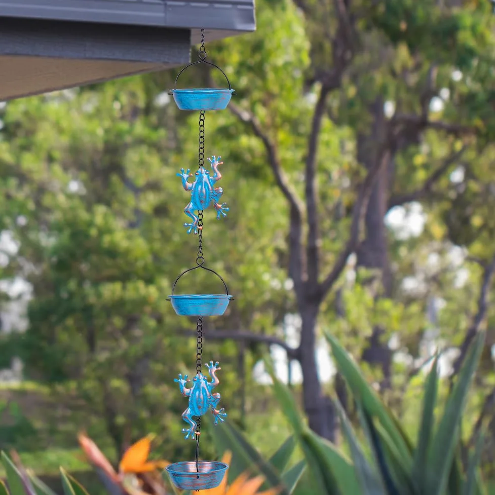 Chaîne de Pluie de 3,9 m en Forme de Grenouille avec 12 Tasses, chaînes de Pluie de Rechange fonctionnelles et décoratives pour l'extérieur