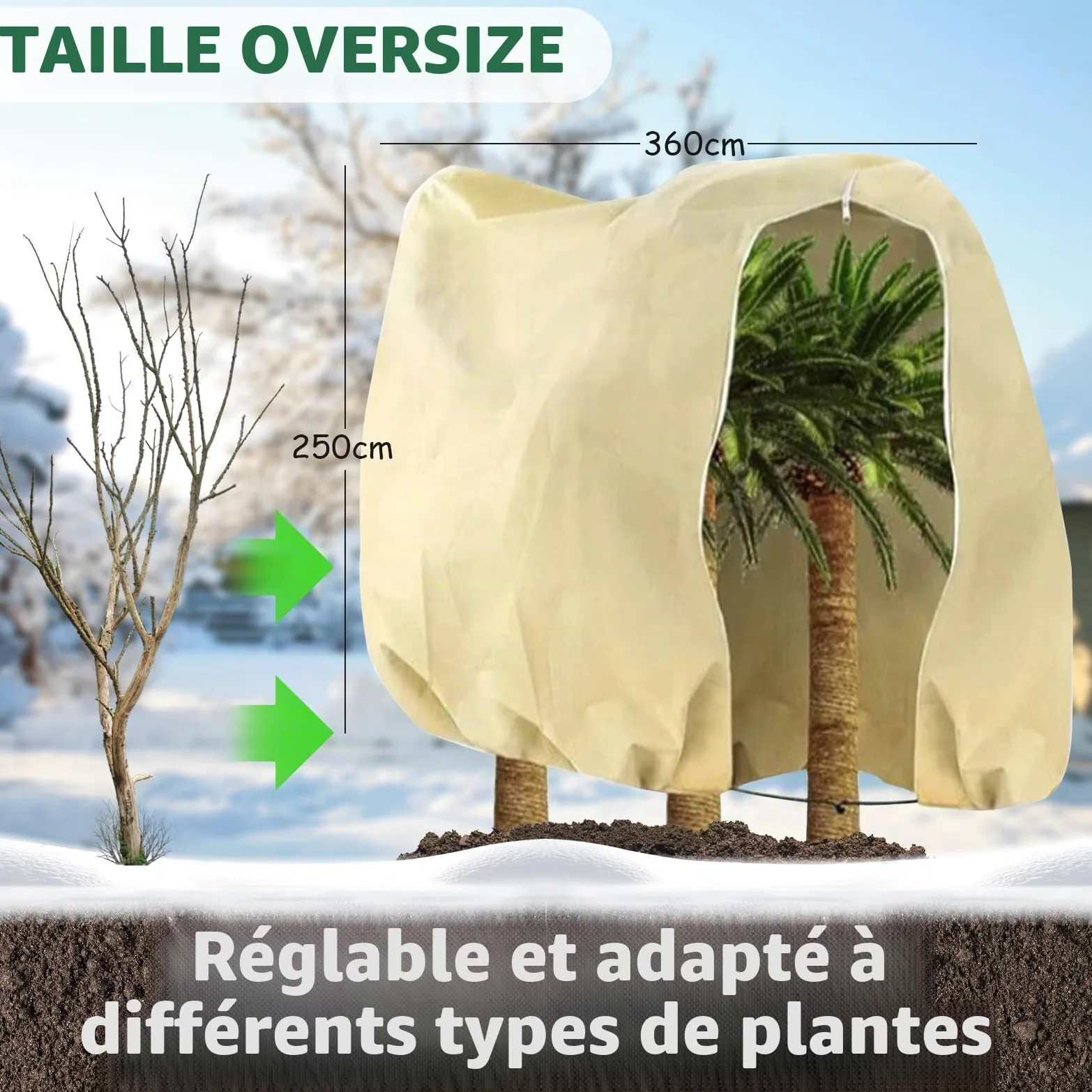 Voile Hivernage Plante Exterieur, 250 x 360CM Housse Hivernage Plante | avec Cordon de Serrage et Zipper, Housse de Protection pour Plantes Voile d’Hivernage Housse d'hivernage Plante Réutilisable