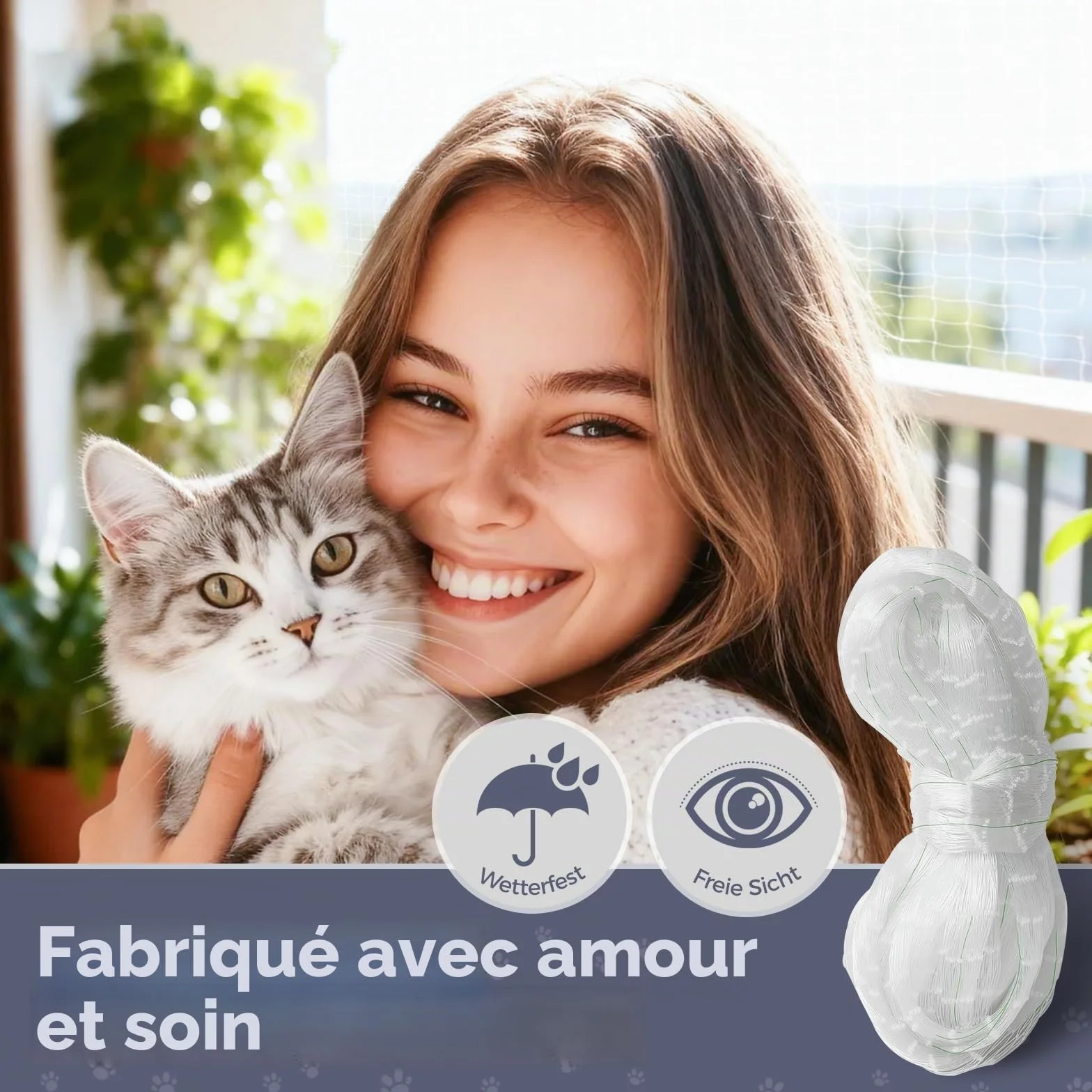 Filet de Protection Chat Balcon Nylon Forte Résilience Anti Oiseaux Jardin 5x5m Transparent