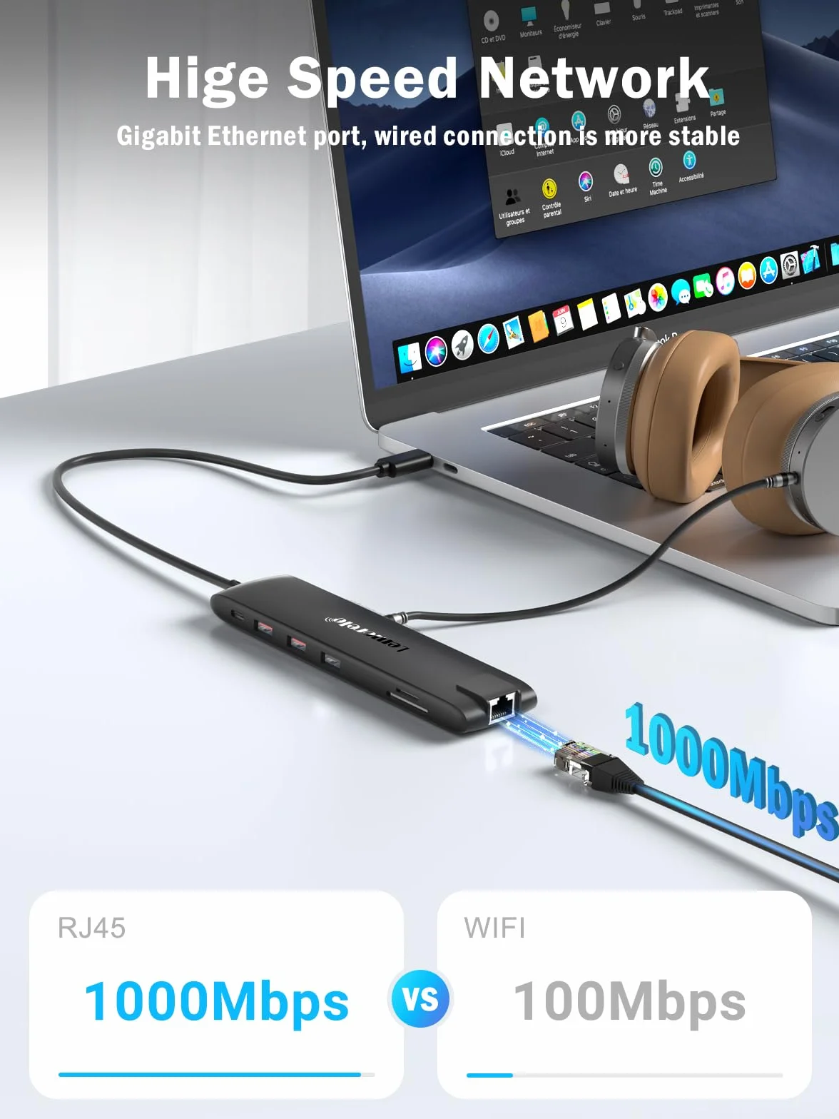 Lemorele Station d'accueil USB C 13-en-1 Dual HDMI 4K VGA Audio USB 3.1 PD 100W SD/TF pour MacBook Dell Windows