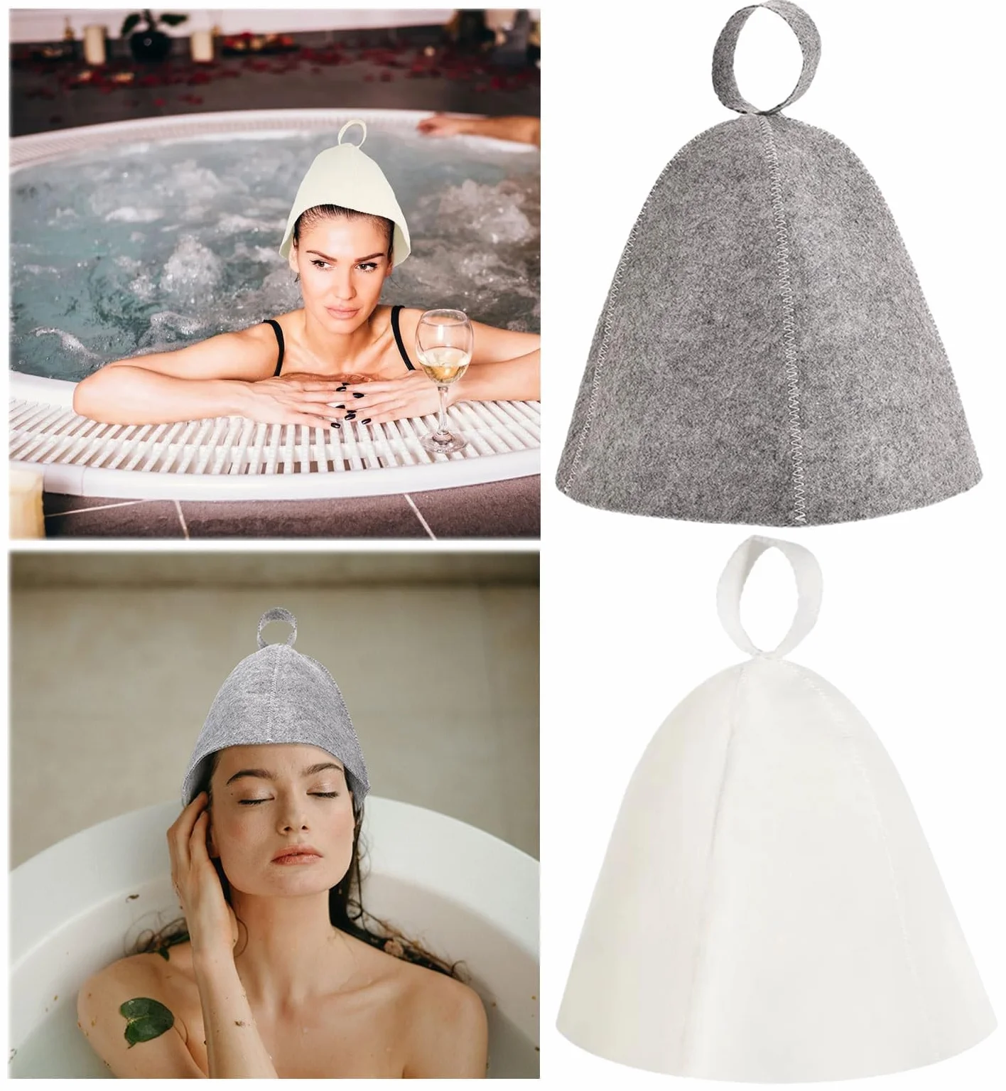 Bonnet de Sauna en Feutre Anti-Chaleur Gris + Blanc