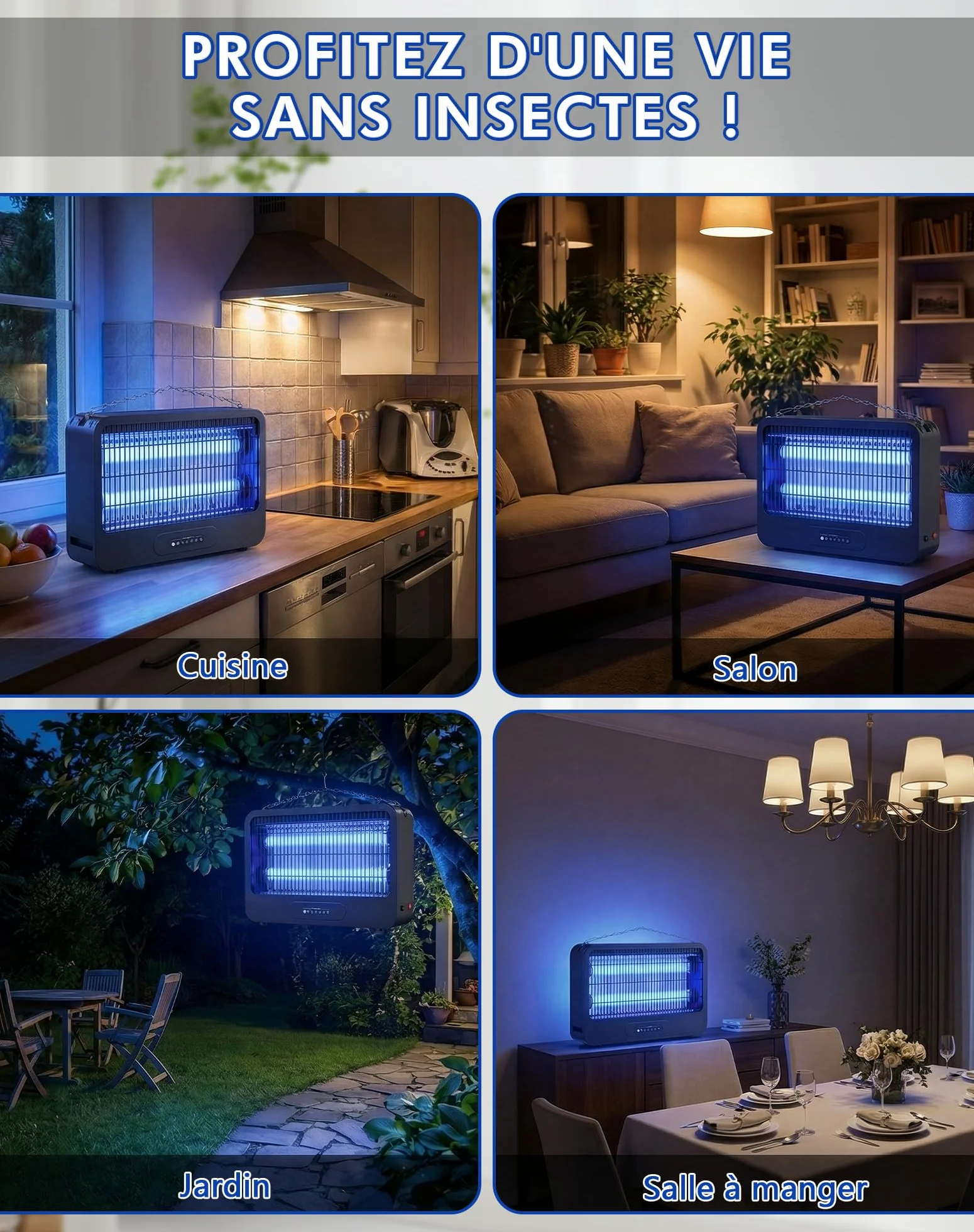 Lampe Anti Moustique 3500V UV 20W Tue Mouche Électrique avec Chaîne Métallique Télécommande Intérieur Extérieur 100m²