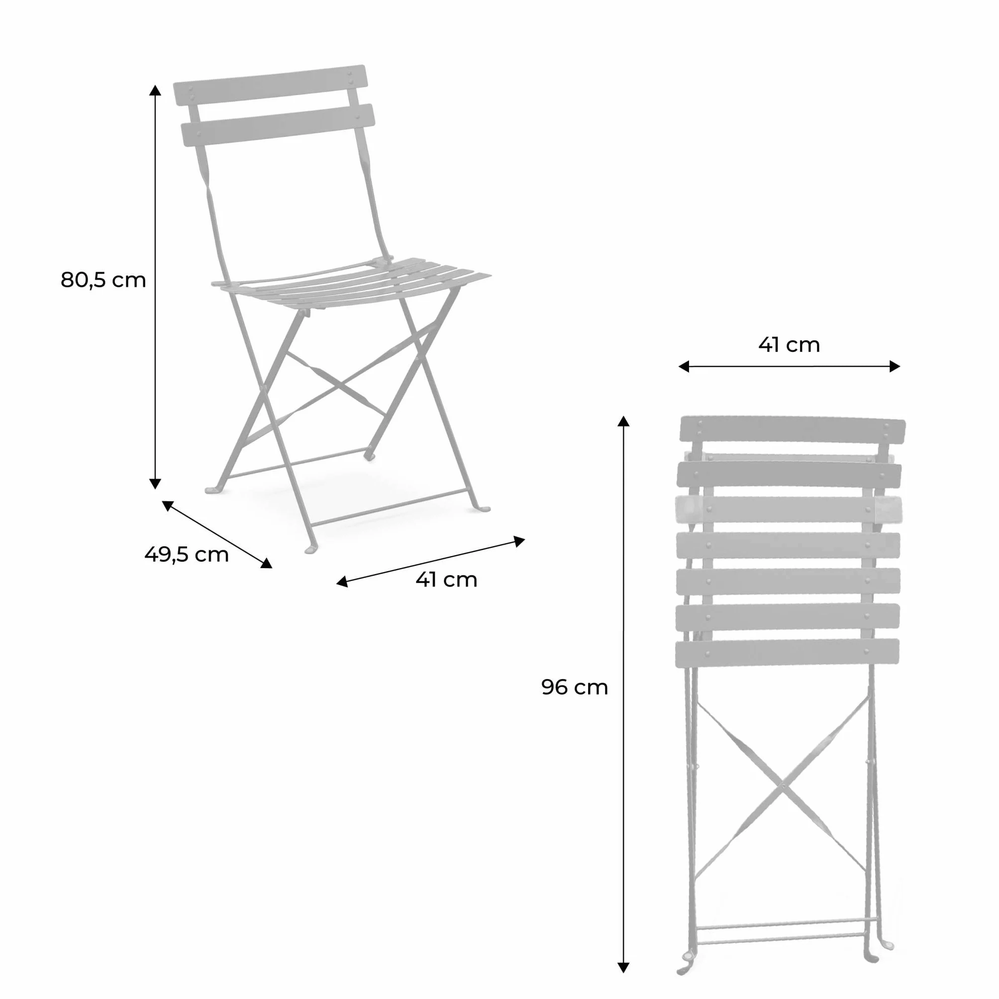 Table de Jardin Bistrot Pliante Métal 110x70cm + 4 Chaises Pliantes Acier Thermolaqué
