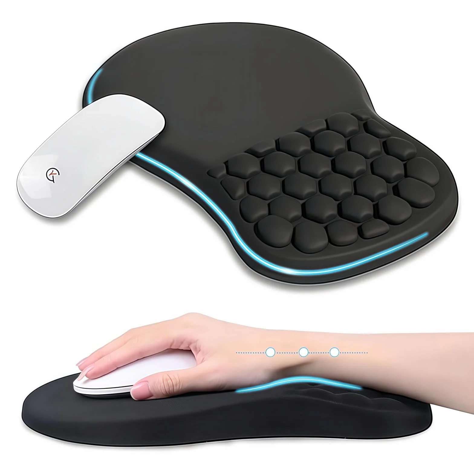 Tapis Souris Ergonomique Repose-Poignet avec Éponge Mémoire et Base Antidérapant pour Jeux et Bureau