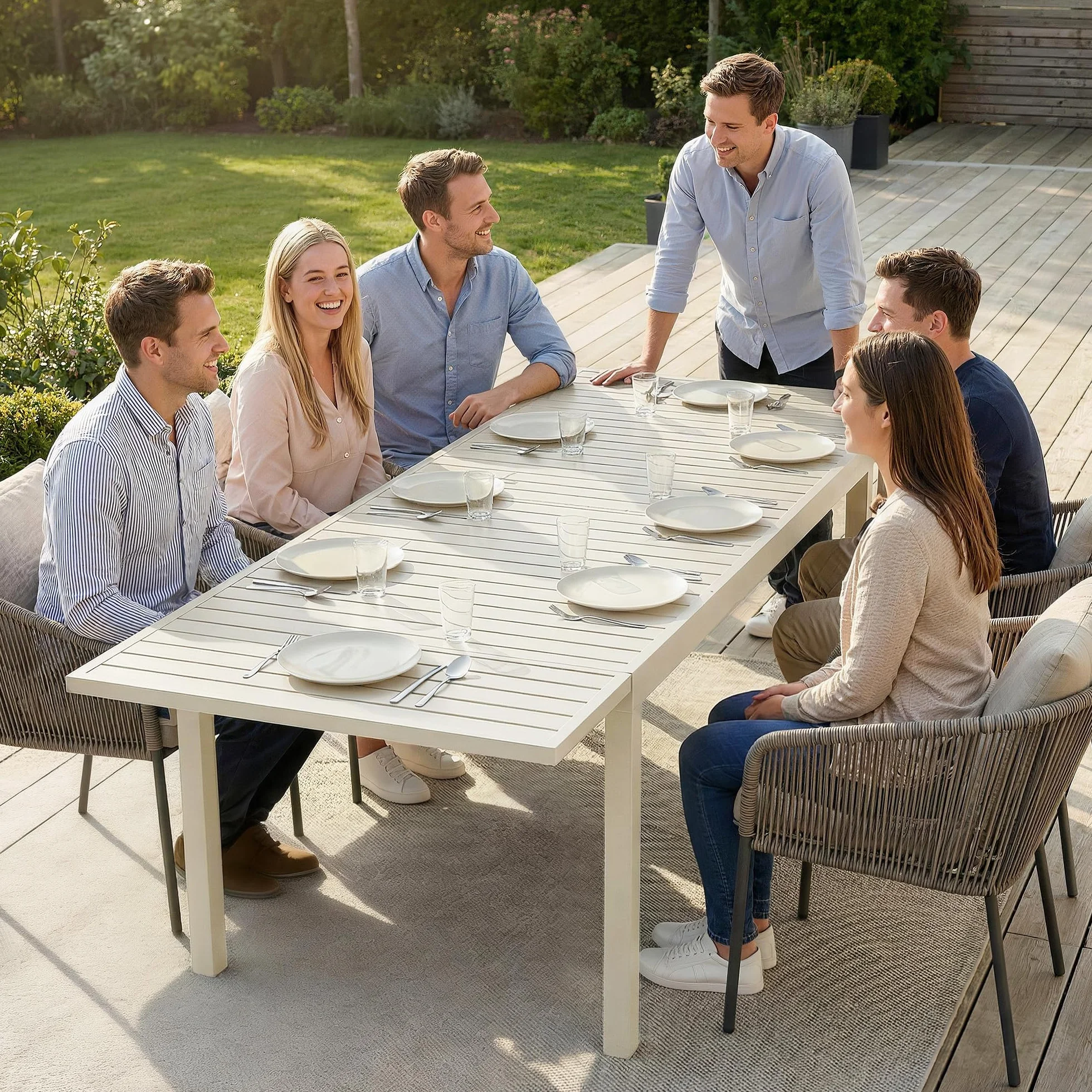 Outsunny Table de Jardin Extensible 150-225 cm Aluminium Anti-Rouille Blanc