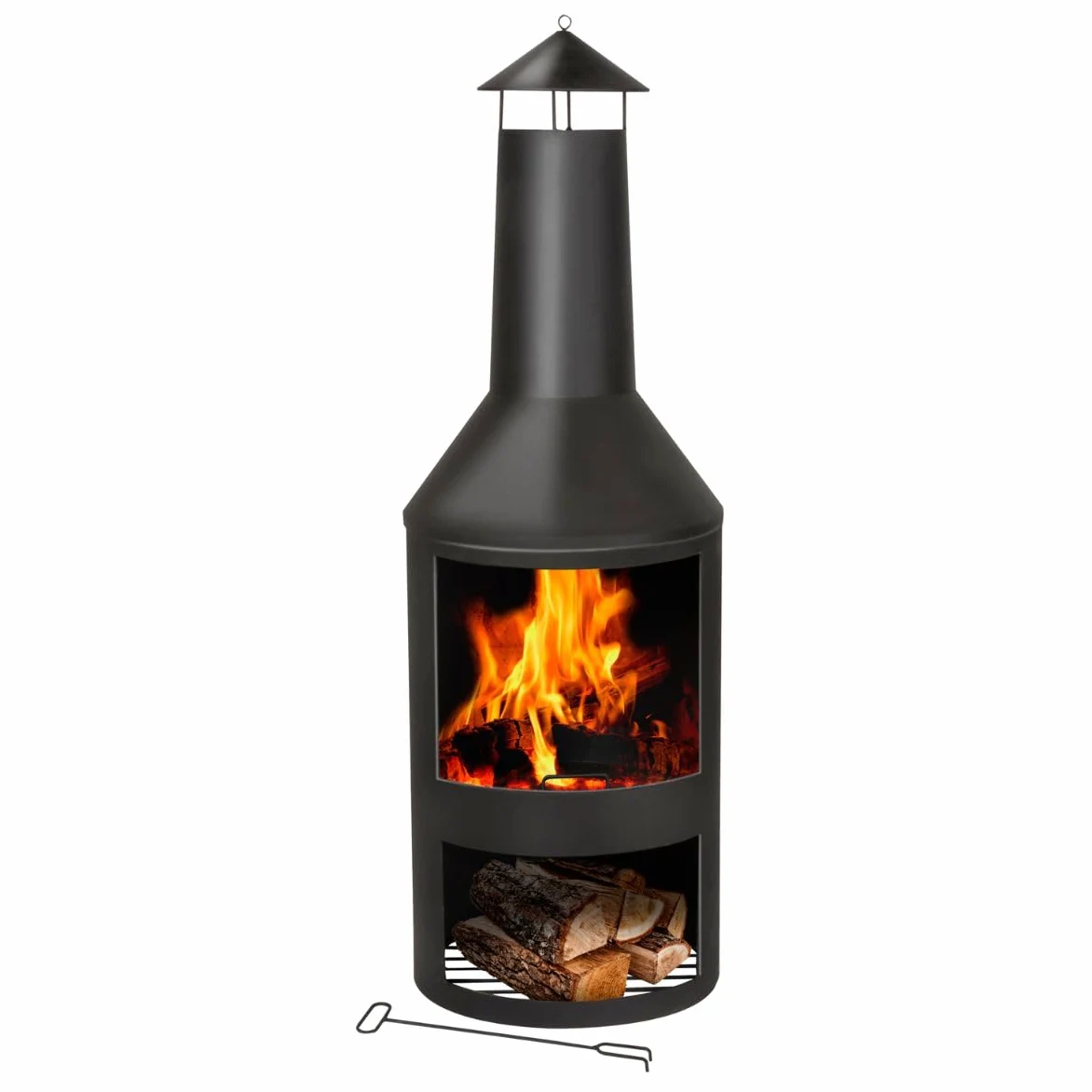 BBQ Collection Brasero 134 x 44,5 cm - Incinerateur de Jardin sur Pied - Decoration Jardin et Terrasse Exterieur - avec Cheminée - Rangement de Bois - Acier au Carbone