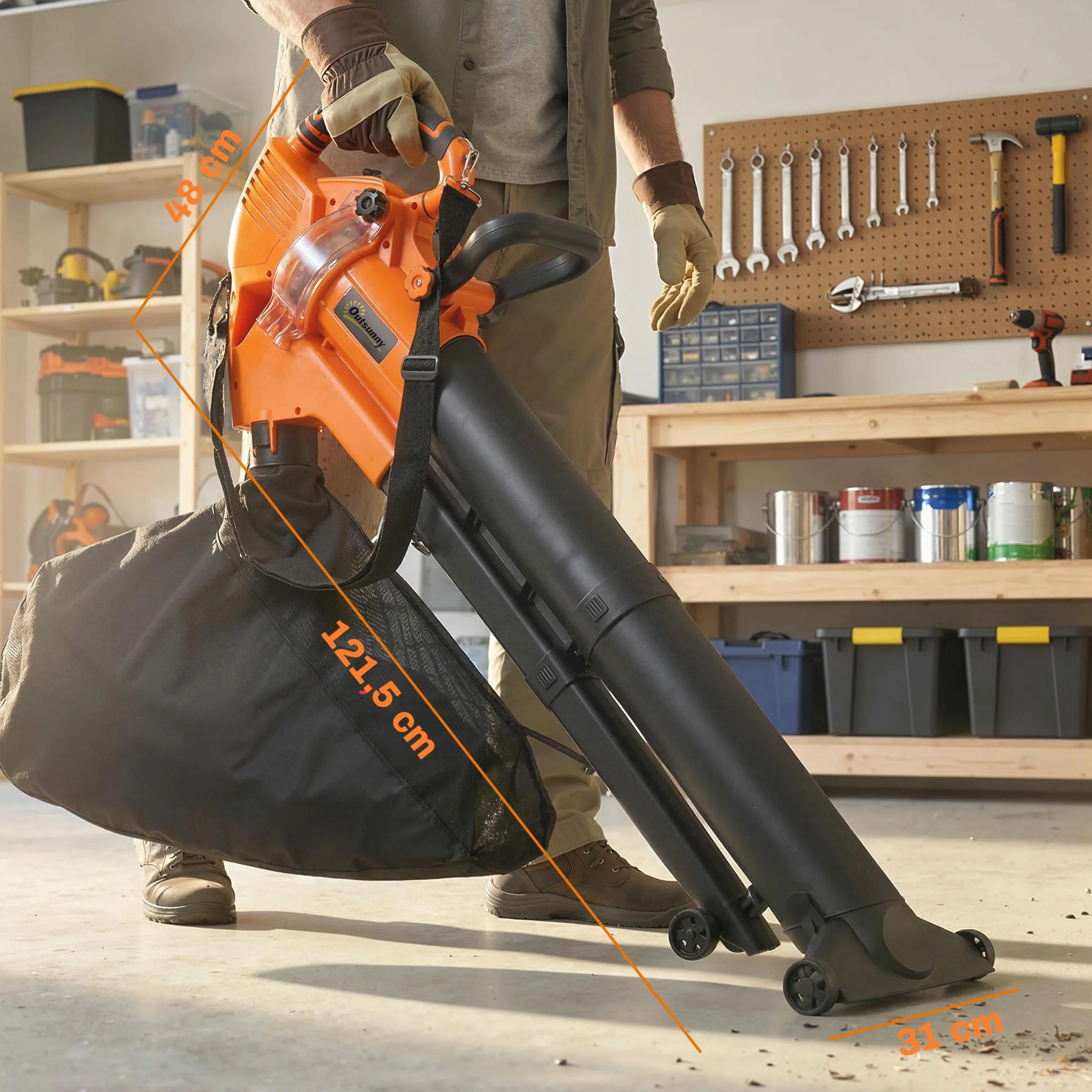 Outsunny Aspirateur-Souffleur de Feuilles Filaire 3000W 3-en-1 avec Fonction Broyage, Sac 40L