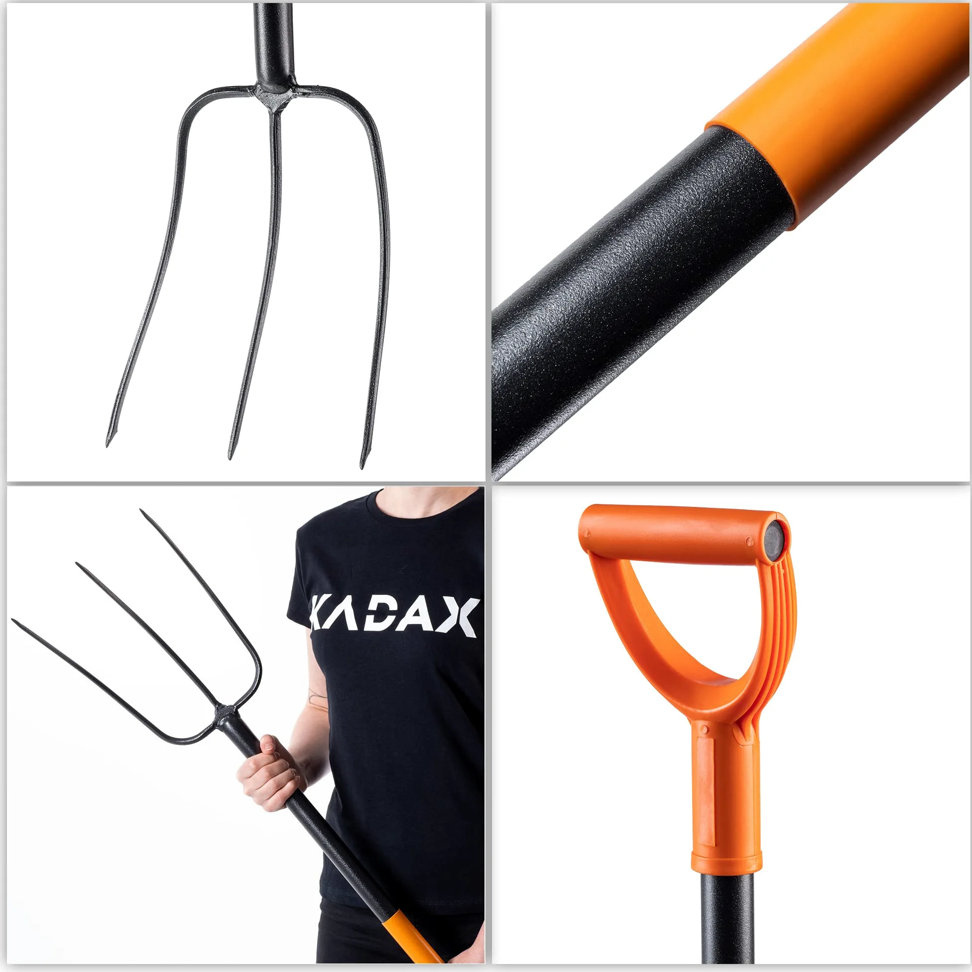 KADAX Fourche à bêcher en Acier, Fourche Longue de 135 cm, Fourche à Foin, Fourche à bêcher pour bêcher, Fourche de Jardin Ergonomique, Fourche à fumier, Fourche avec poignée en D, Fourche de Jardin