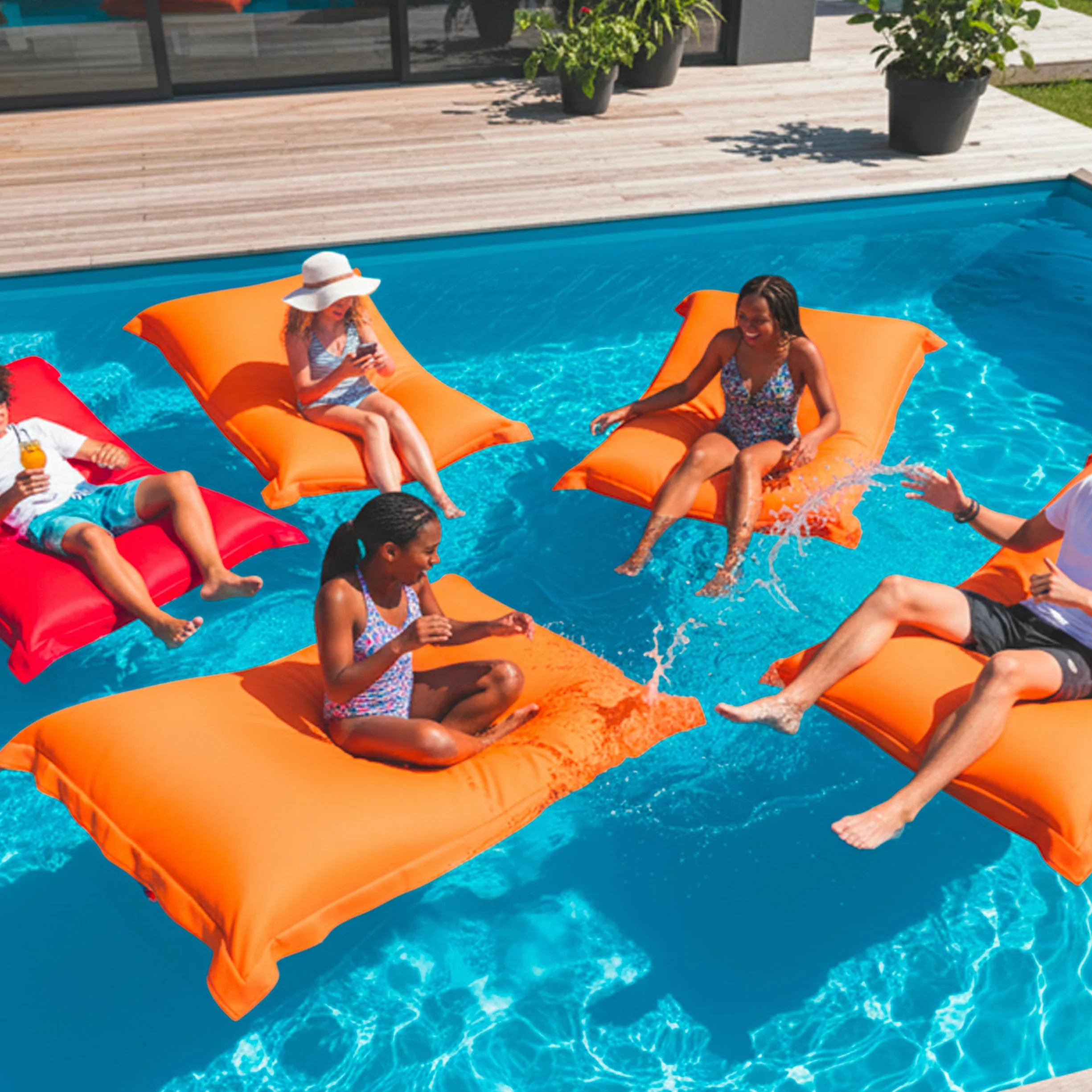 Pouf Géant XXL Déhoussable Flottant pour Piscine Orange LIVEDECO