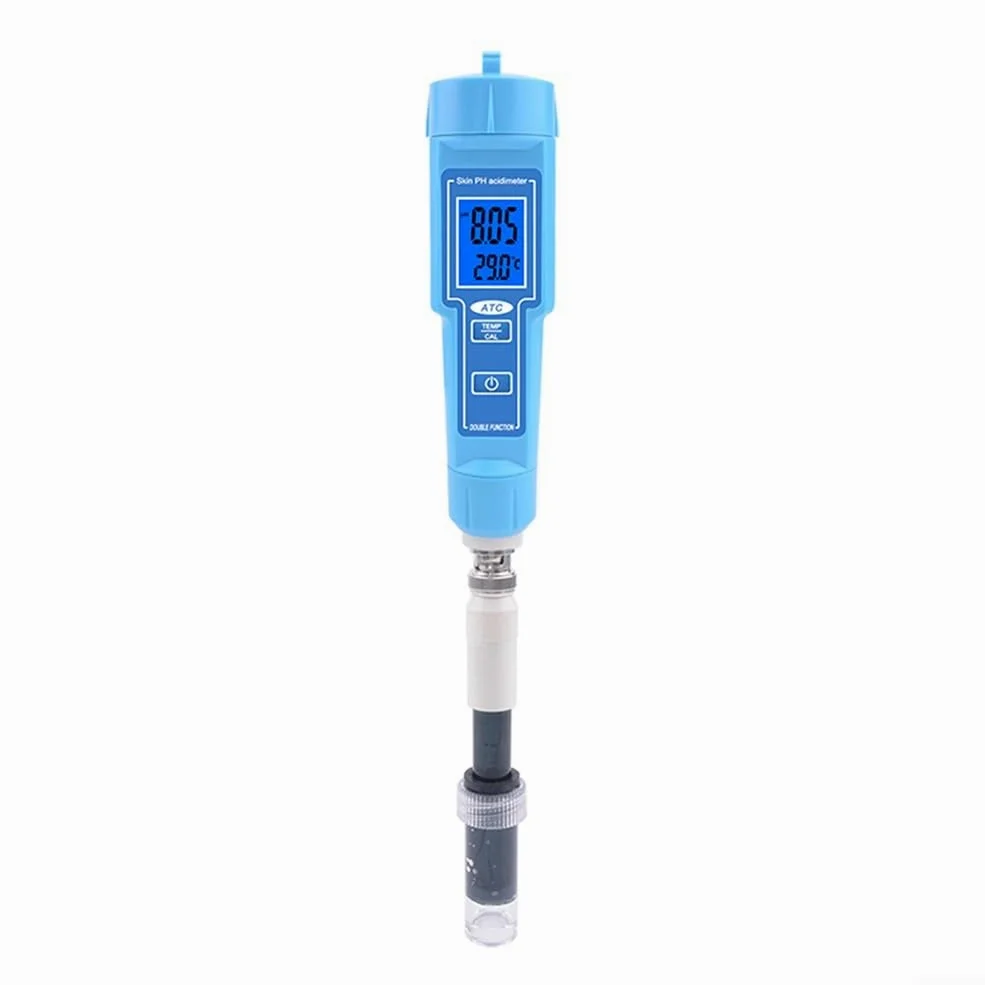 Testeur de pH numérique et thermomètre IP67 étanche pour sol, eau, nourriture, acidité, testeur avec ATC pour laboratoire, aquarium, maison, jardin, bleu