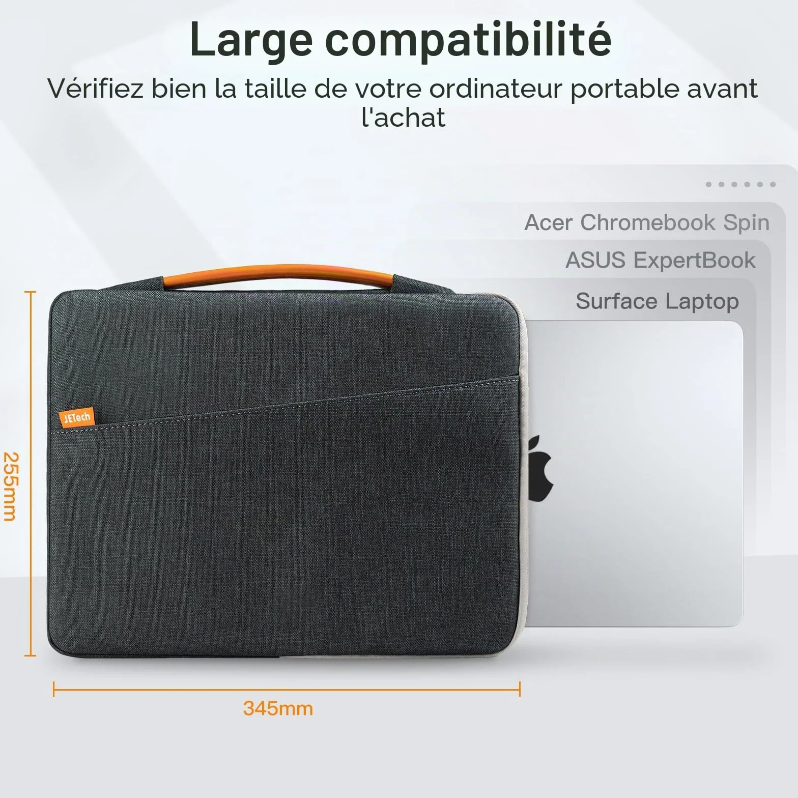 JETech Housse Ordinateur Portable MacBook Neo A18 Pro 13-14 Pouces MacBook Air Pro M1-M5 2020-2026 Étanche Pochette Sacoche Poignée Gris foncé
