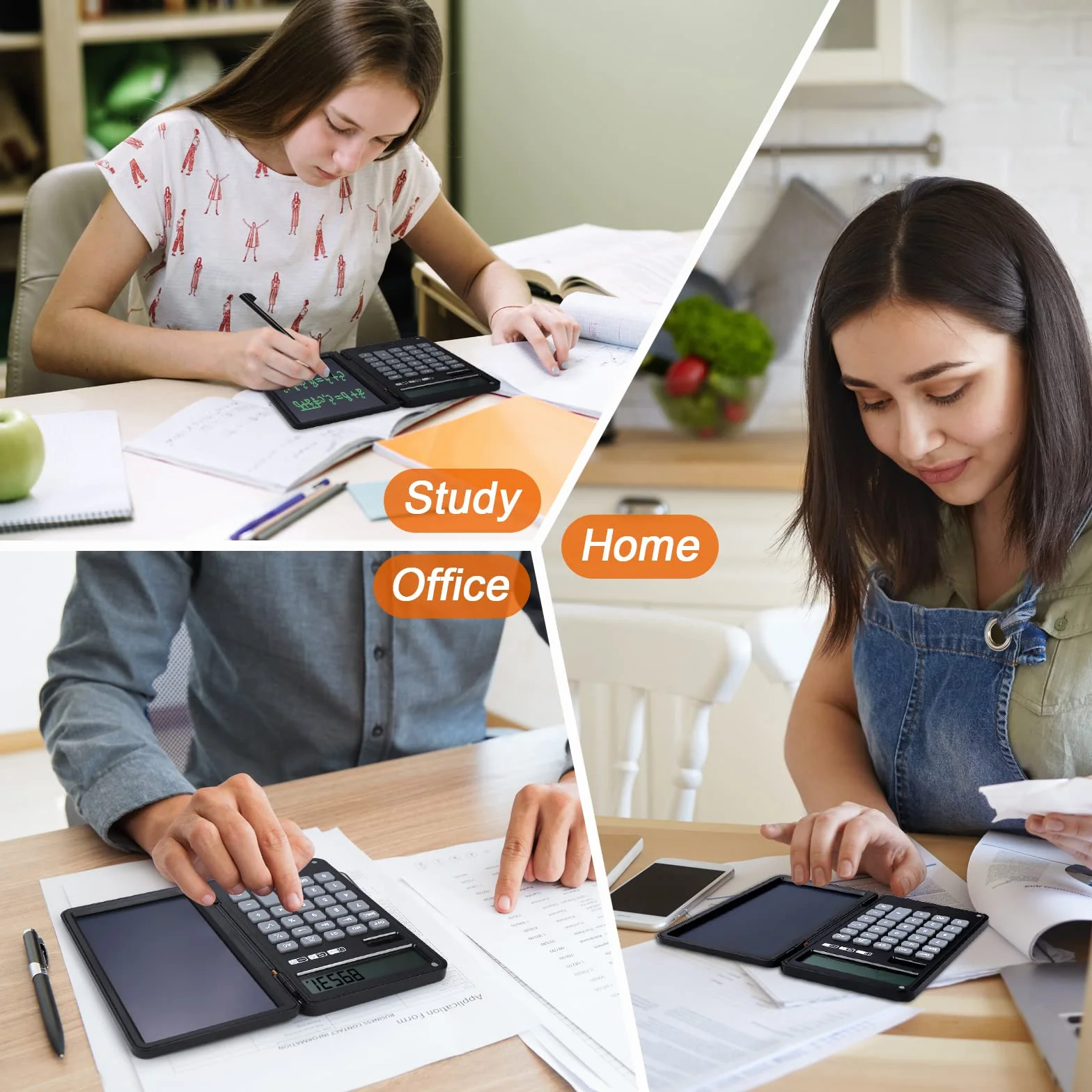 Tablette d'écriture LCD Effaçable Calculatrice Bureau 12 Chiffres Solaire Batterie Double Alimentation Poche Noir